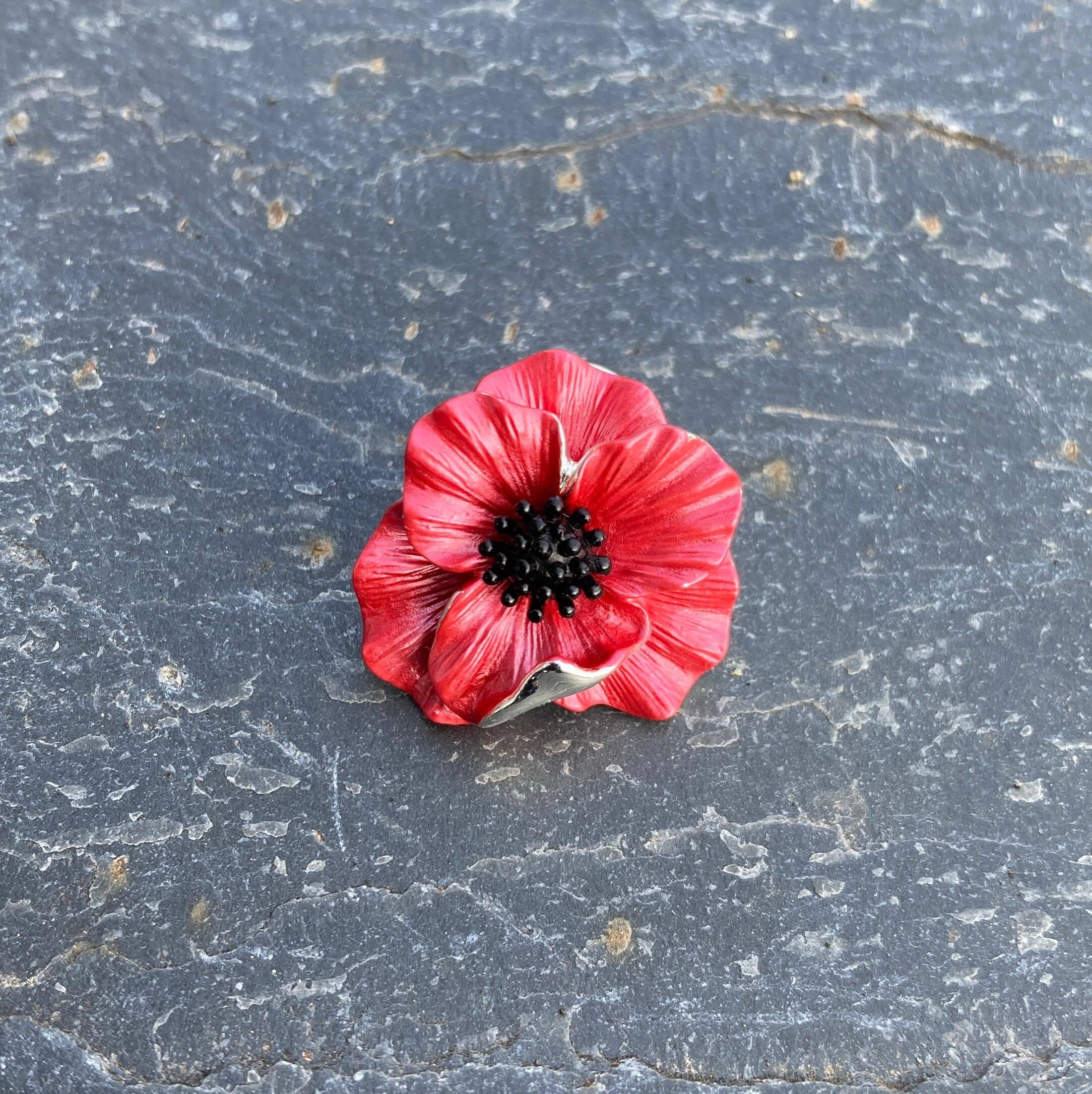 Poppy Red Flower Pin Lapel Brooch