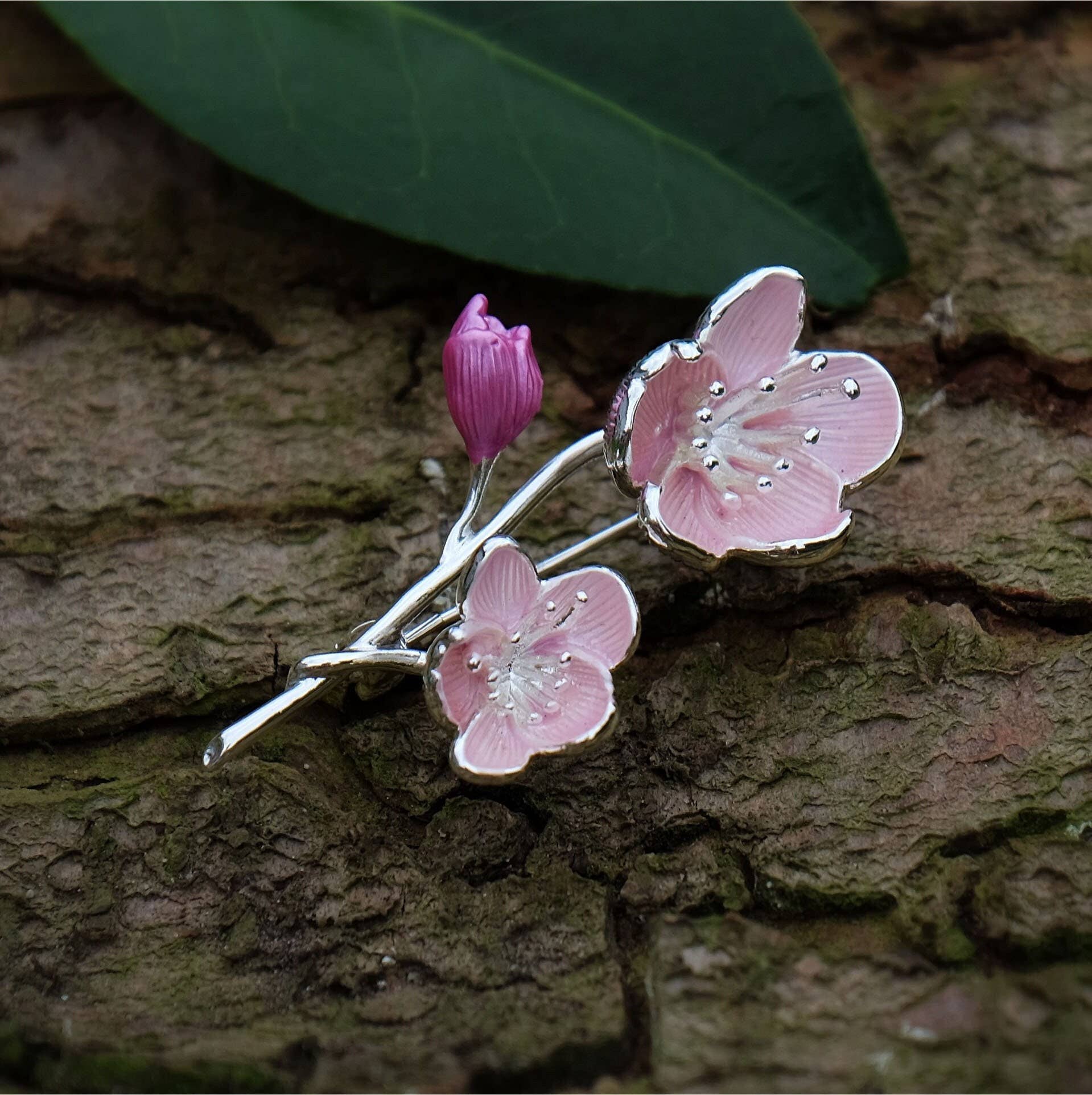 Cherry Blossom Pink Flower Brooch