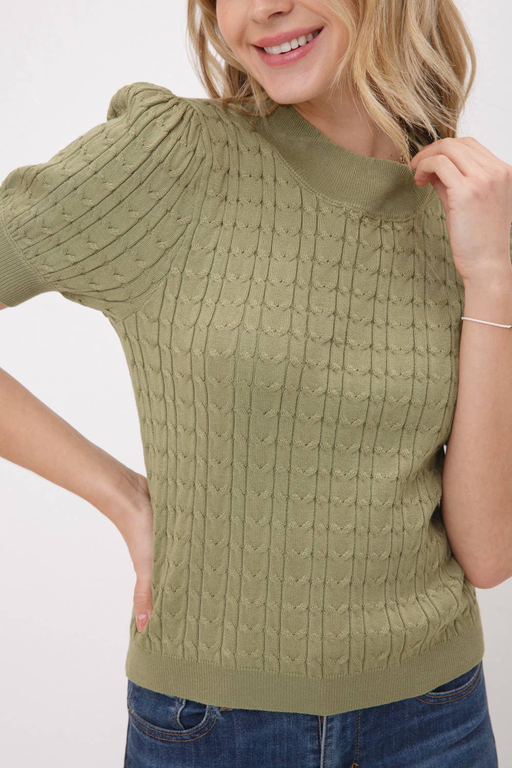Cable Knit Short Sleeve Sweater