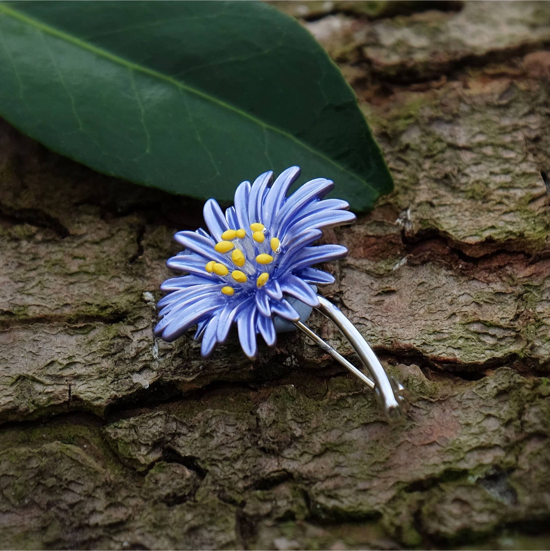 Aster Blue Flower Brooch