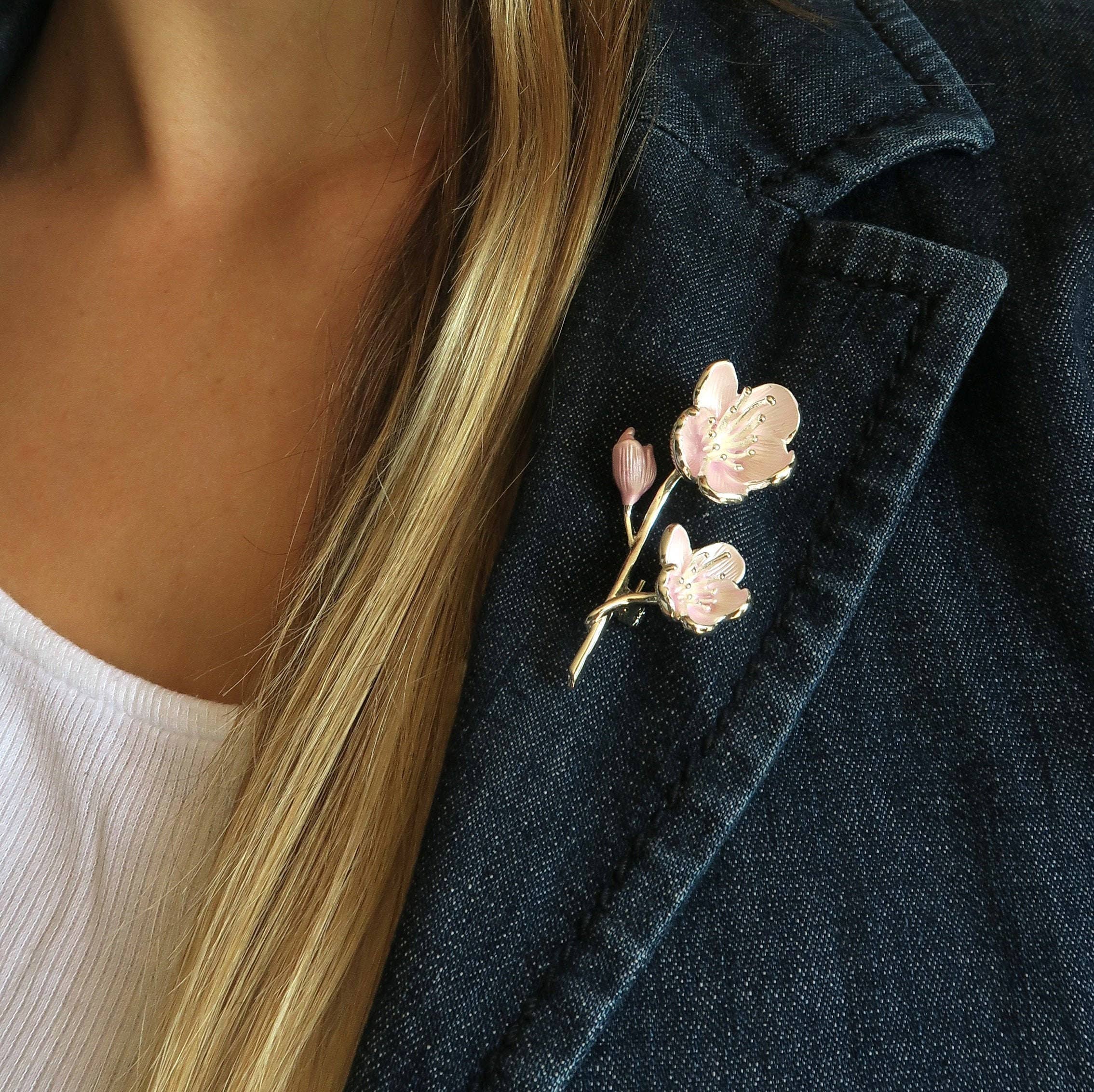 Cherry Blossom Pink Flower Brooch