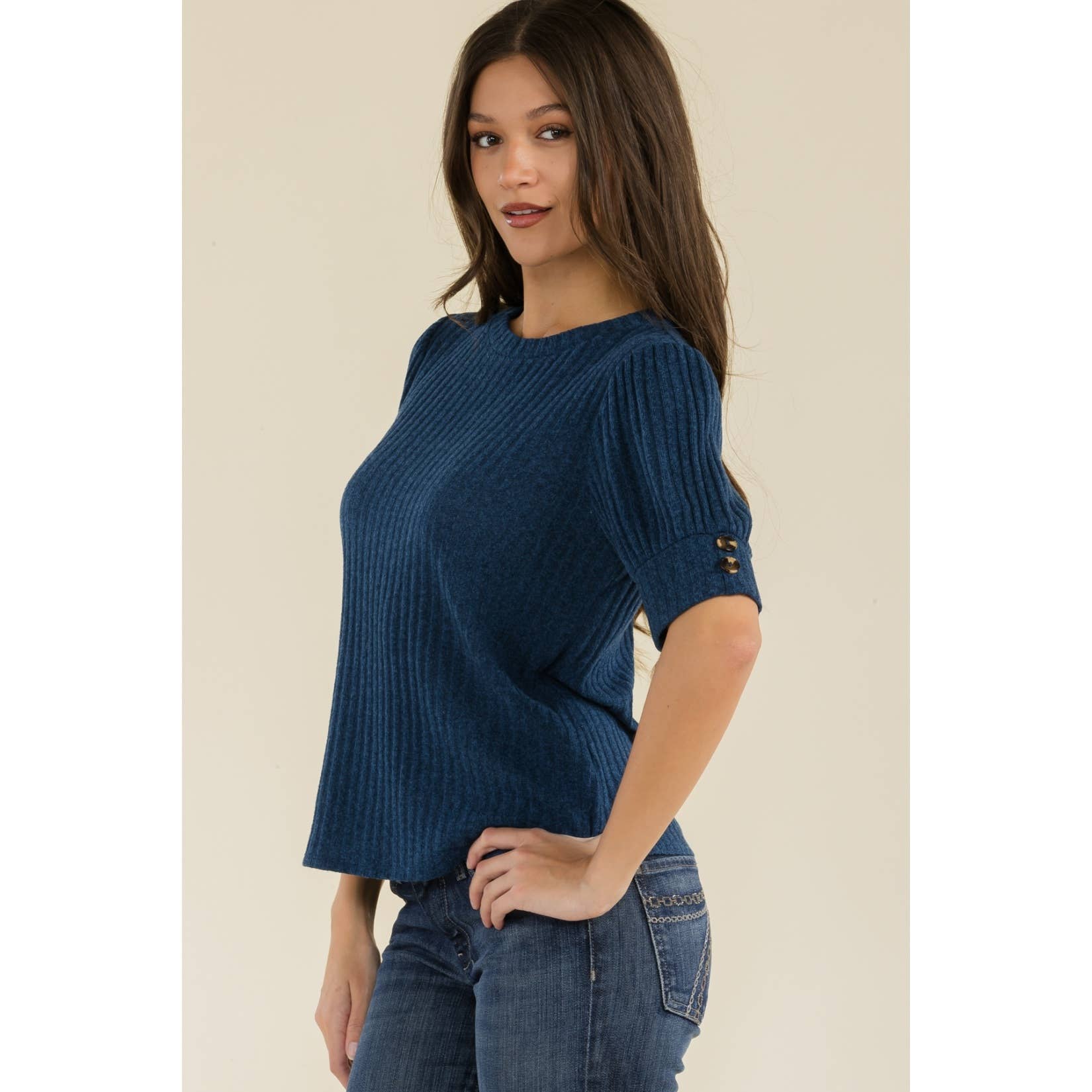 Button Puff Sleeve Sweater