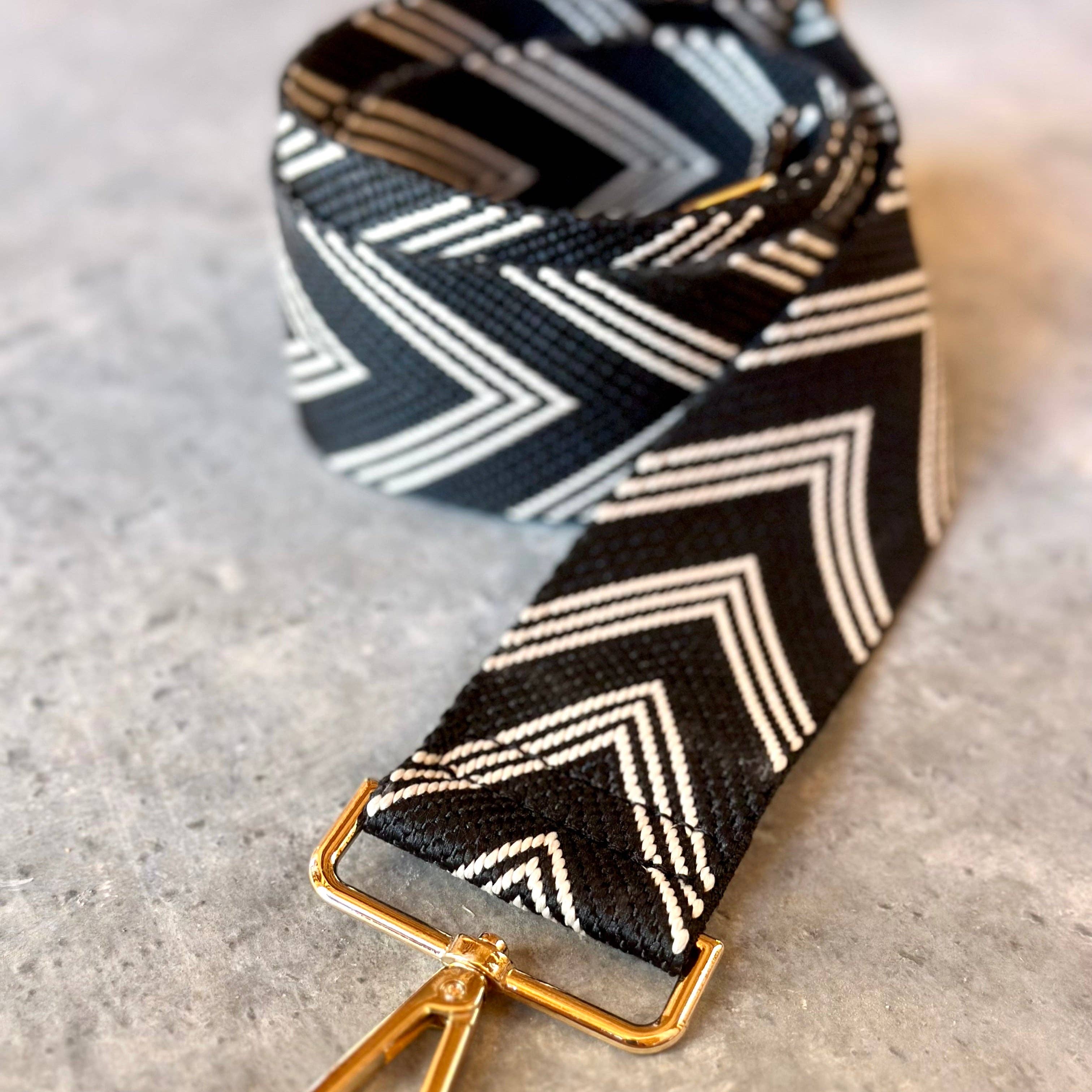 Crossbody Bag Guitar Strap - Black Chevron