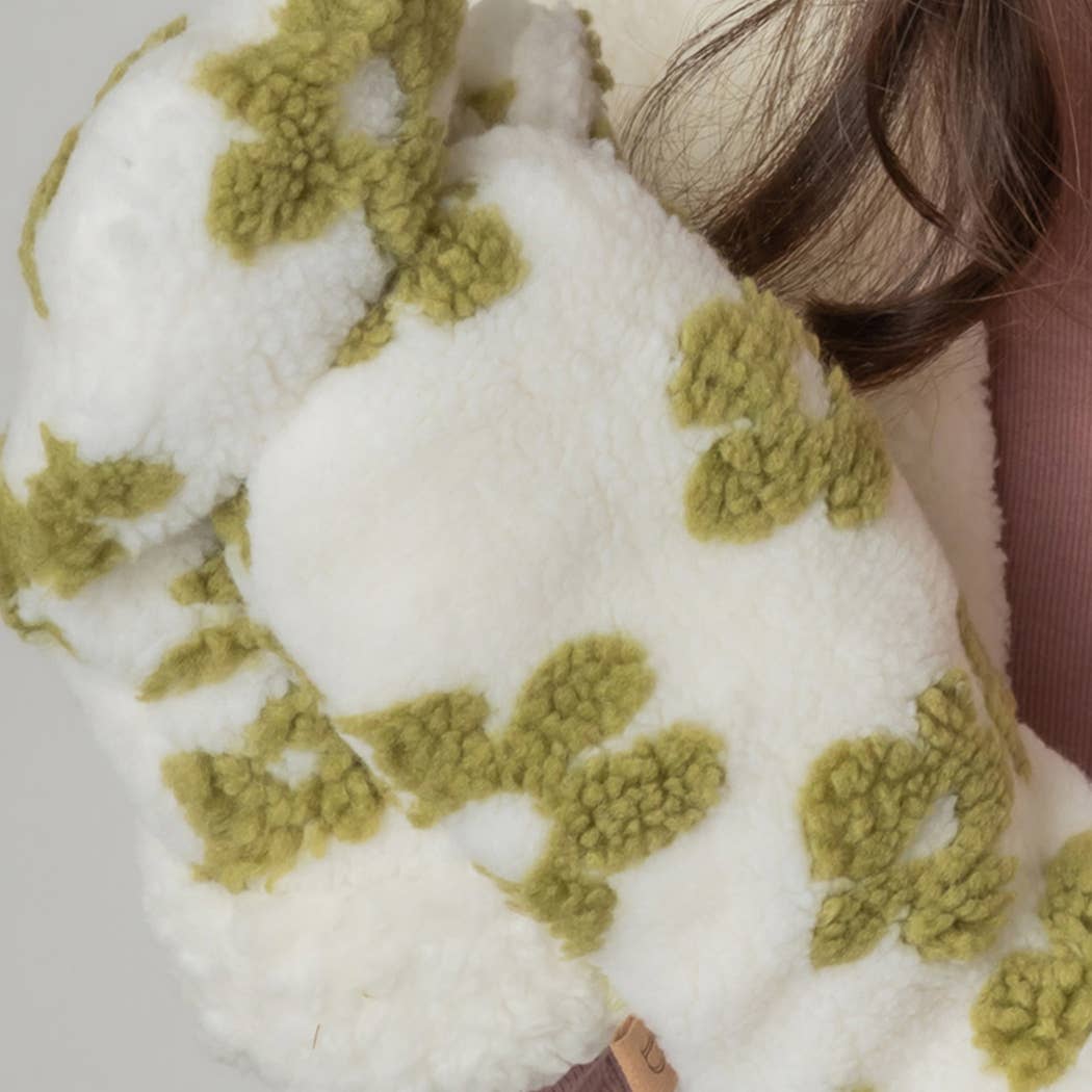 Floral Pattern Sherpa Mittens GREEN