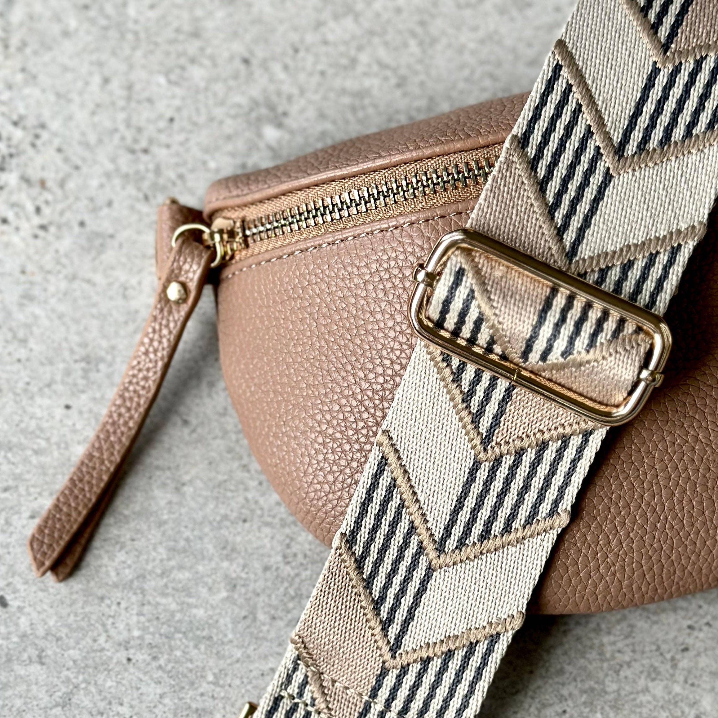 Crossbody Bag Guitar Strap - Beige Chevron