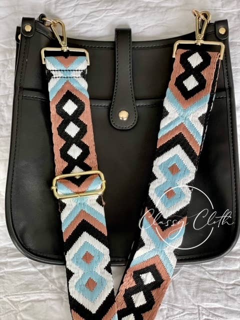 Crossbody Bag Guitar Strap - Blue Geometric