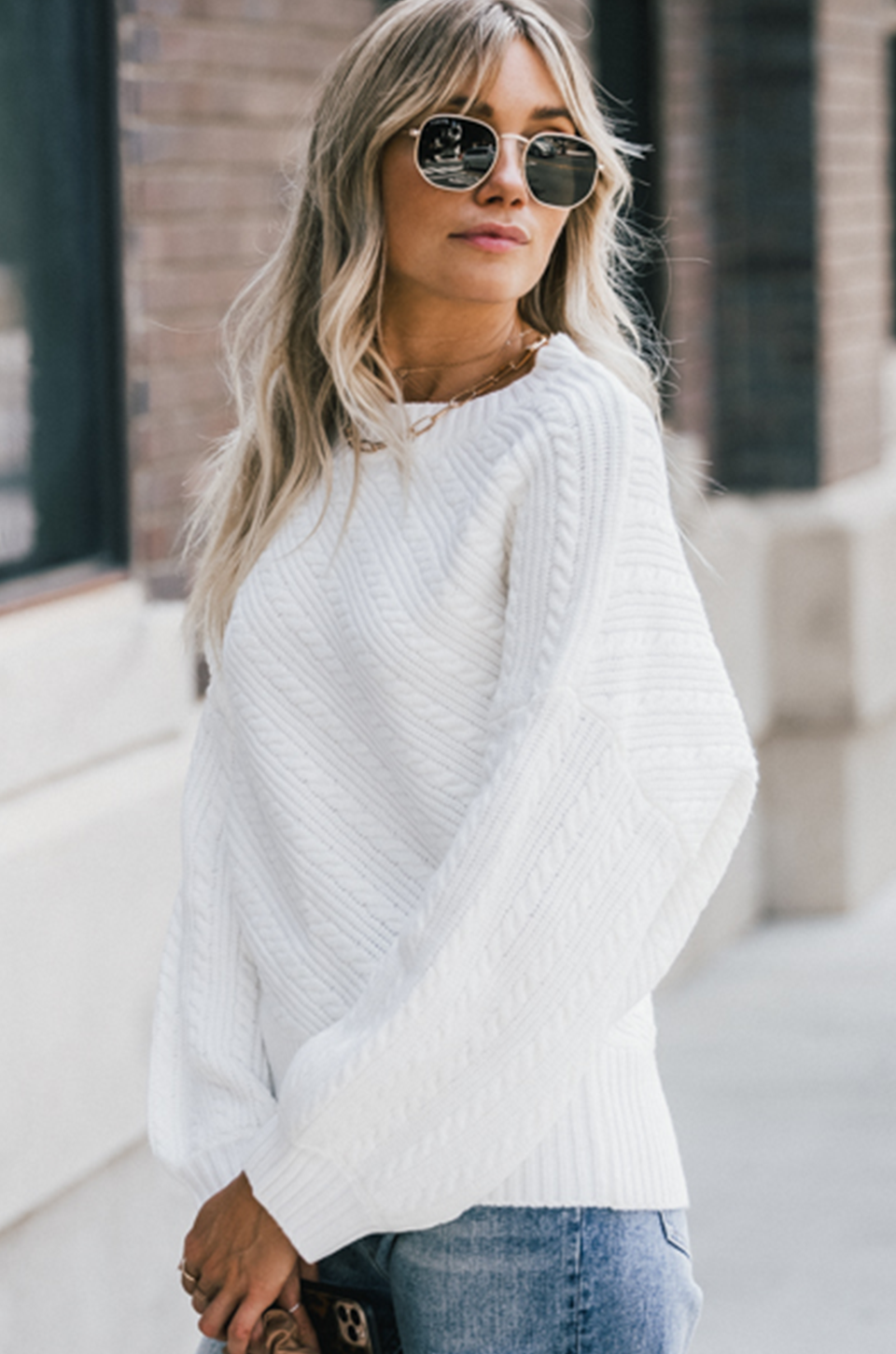 Winter White Cable Knit Dolman Sweater