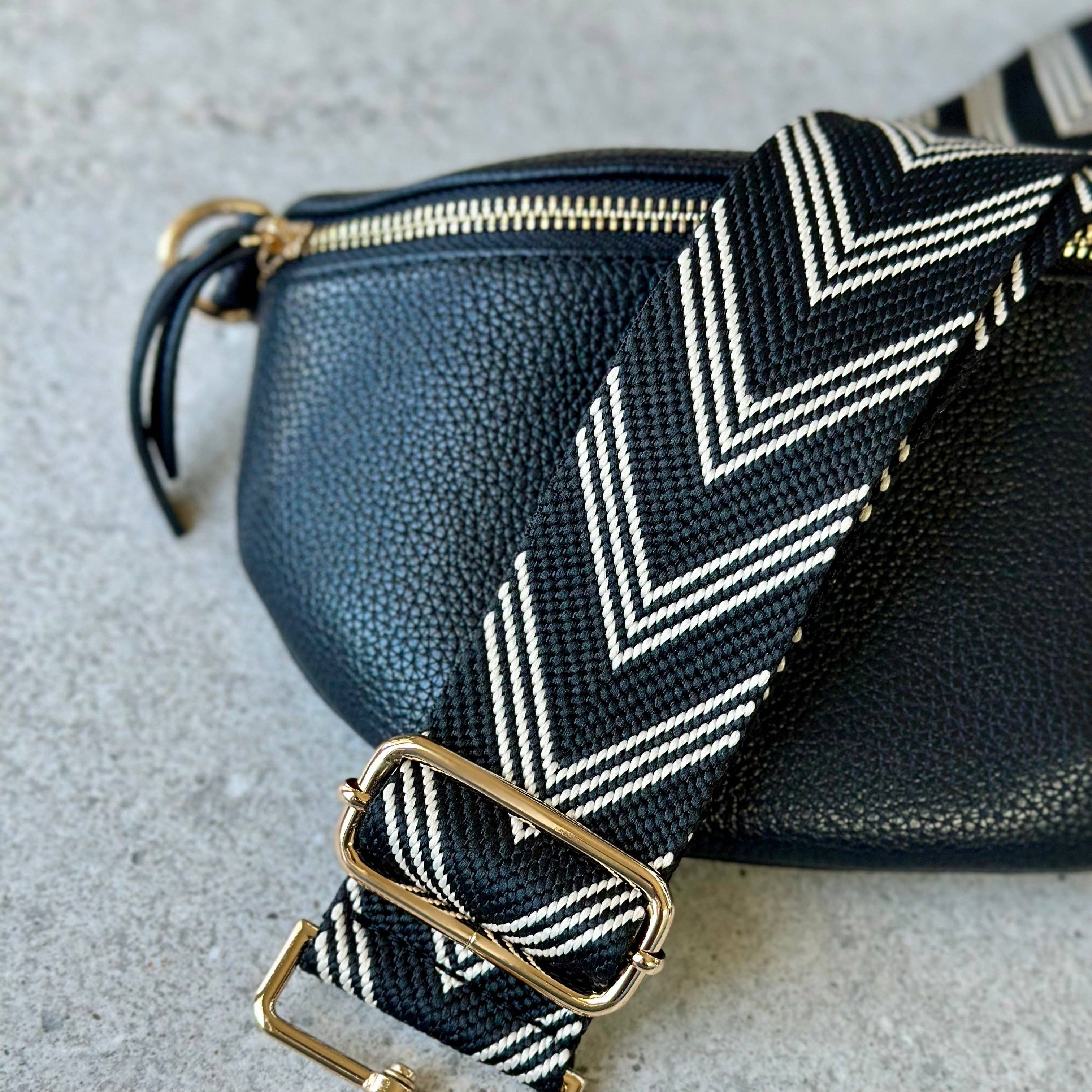 Crossbody Bag Guitar Strap - Black Chevron