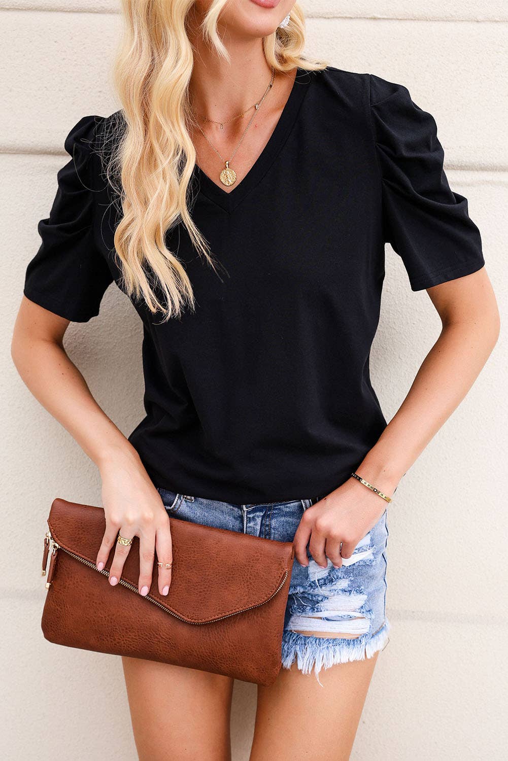 Puff Sleeve V-Neck T-Shirt