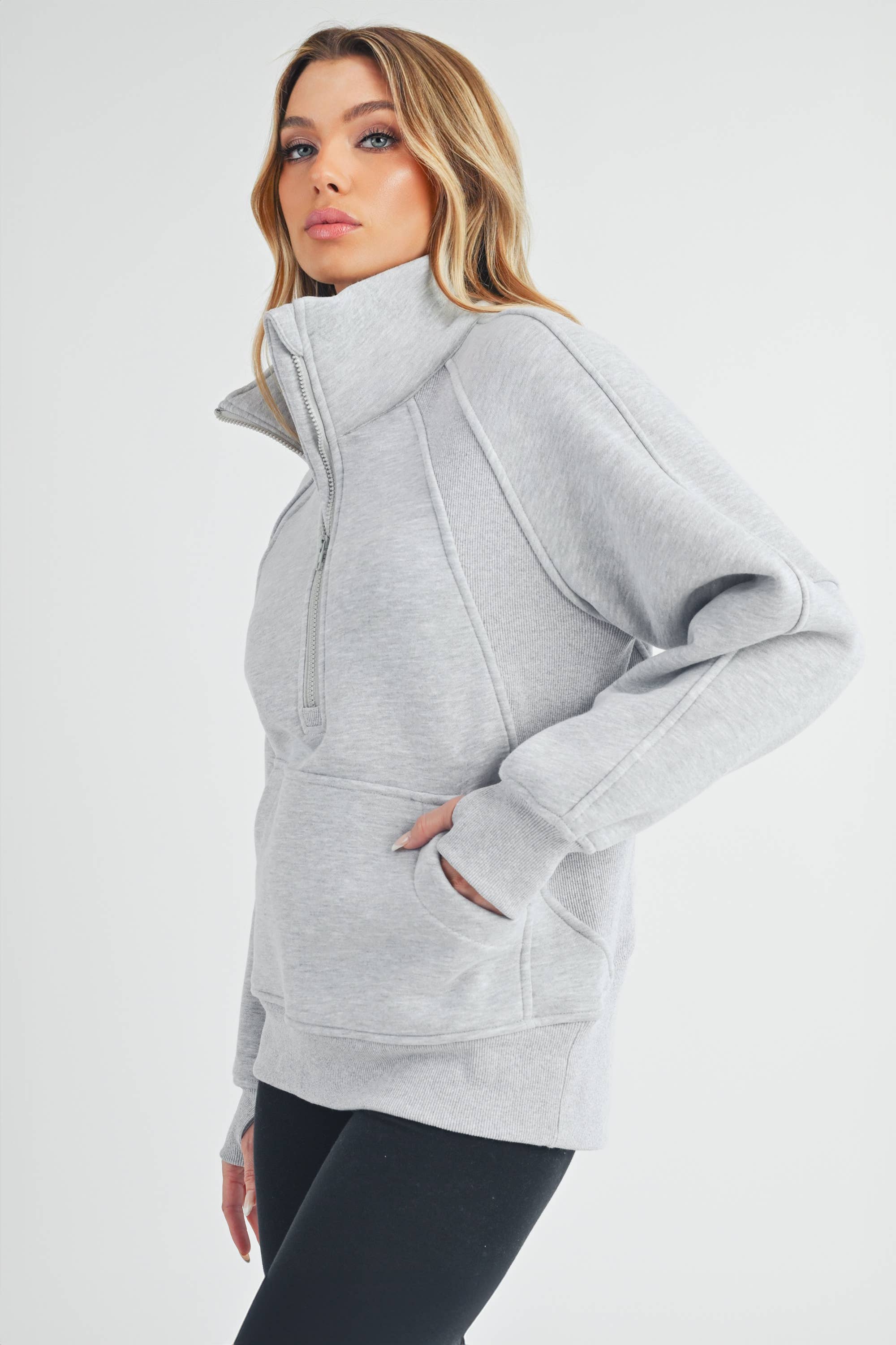 Funnel Neck Half Zip Sweatshirt GREY Large