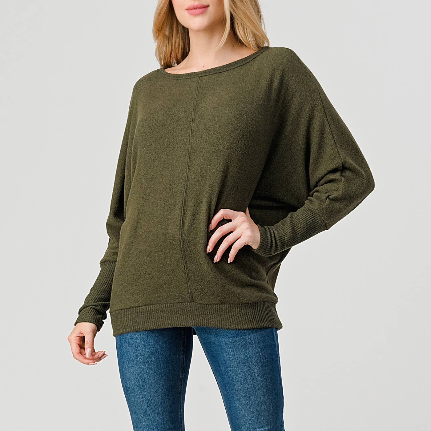 Long Sleeve Brushed Knit Top OLIVE