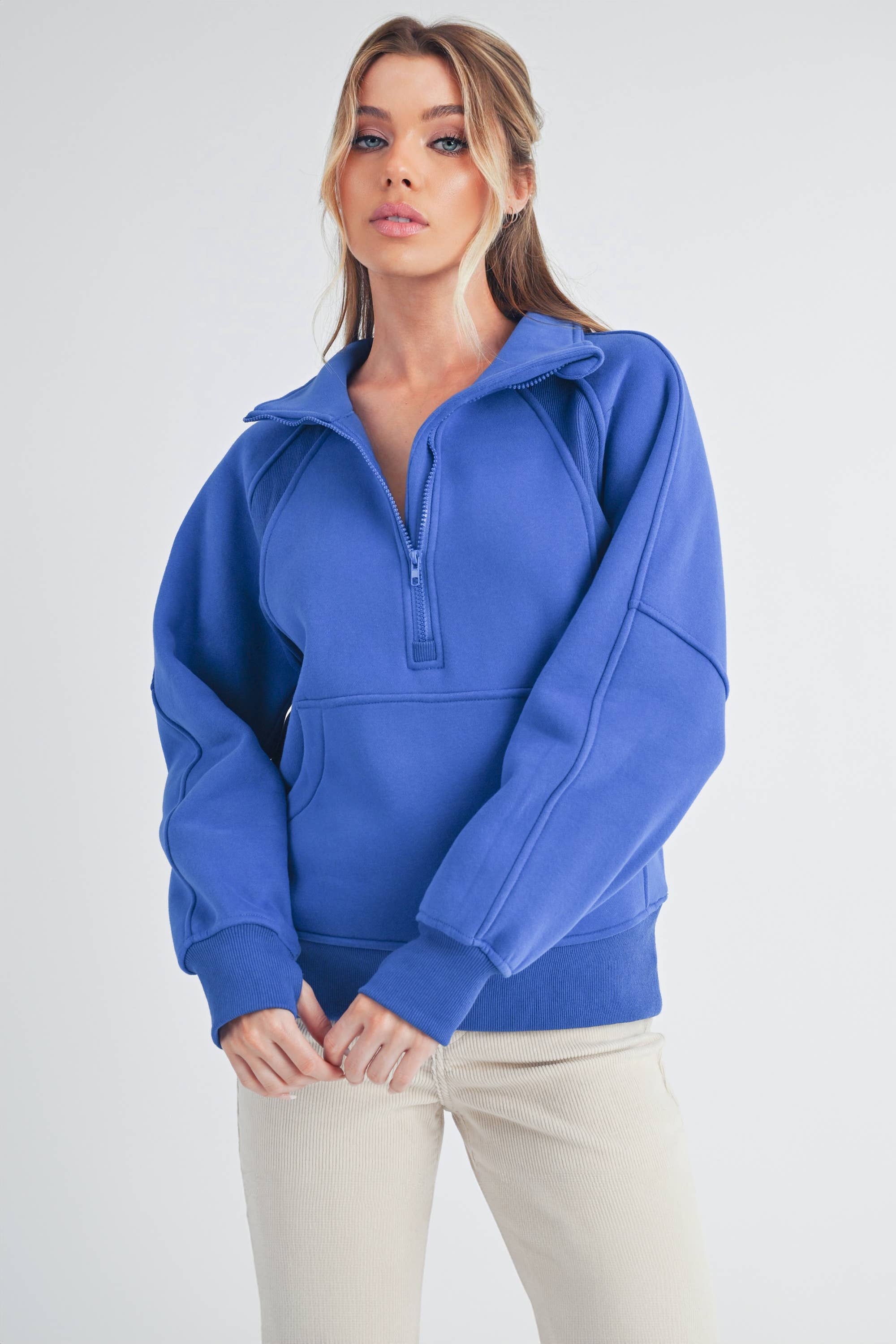 Funnel Neck Half Zip Sweatshirt COBALT BLUE