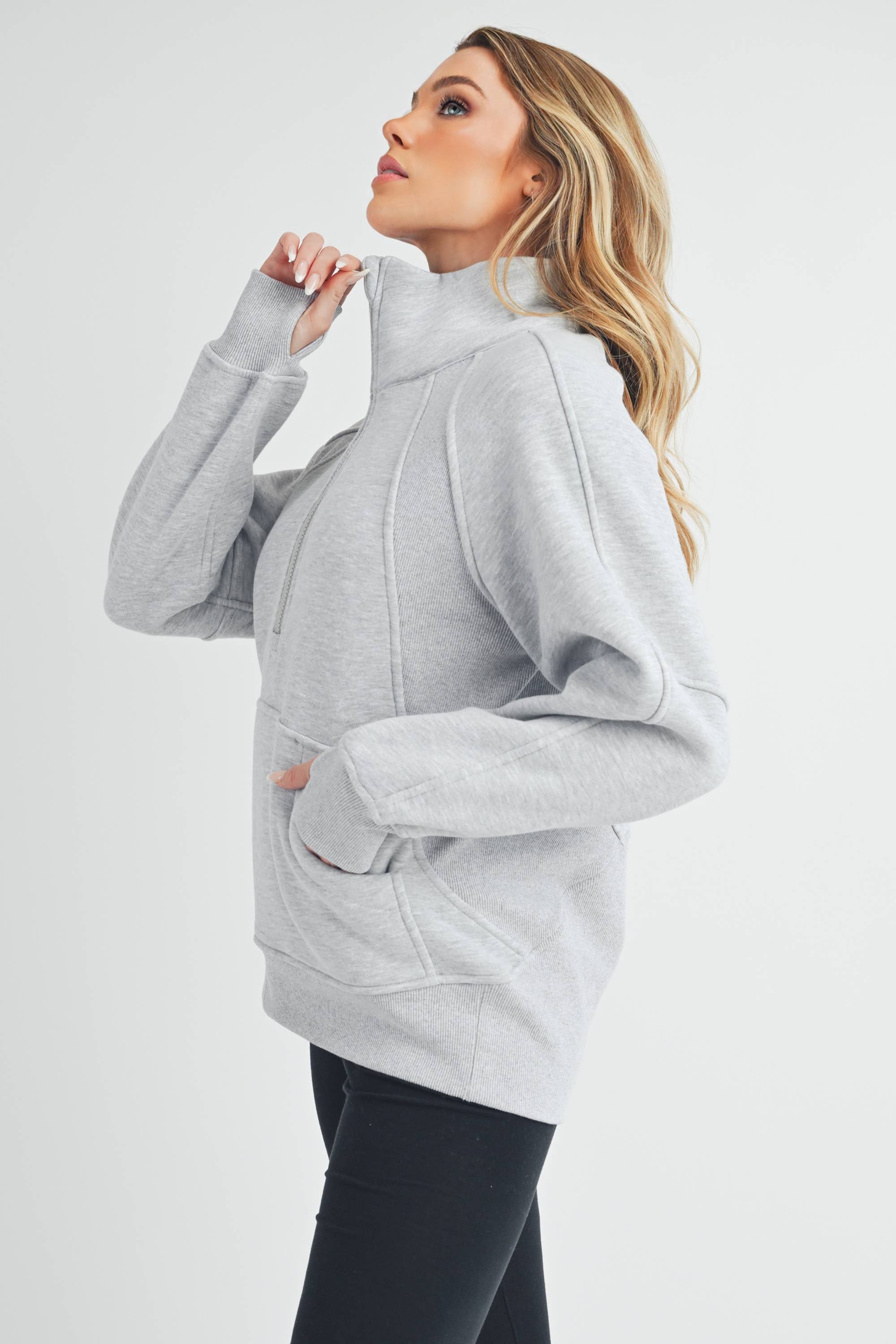 Funnel Neck Half Zip Sweatshirt GREY