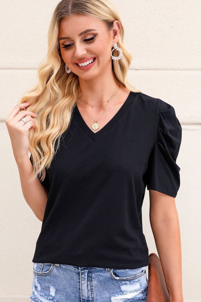 Puff Sleeve V-Neck T-Shirt