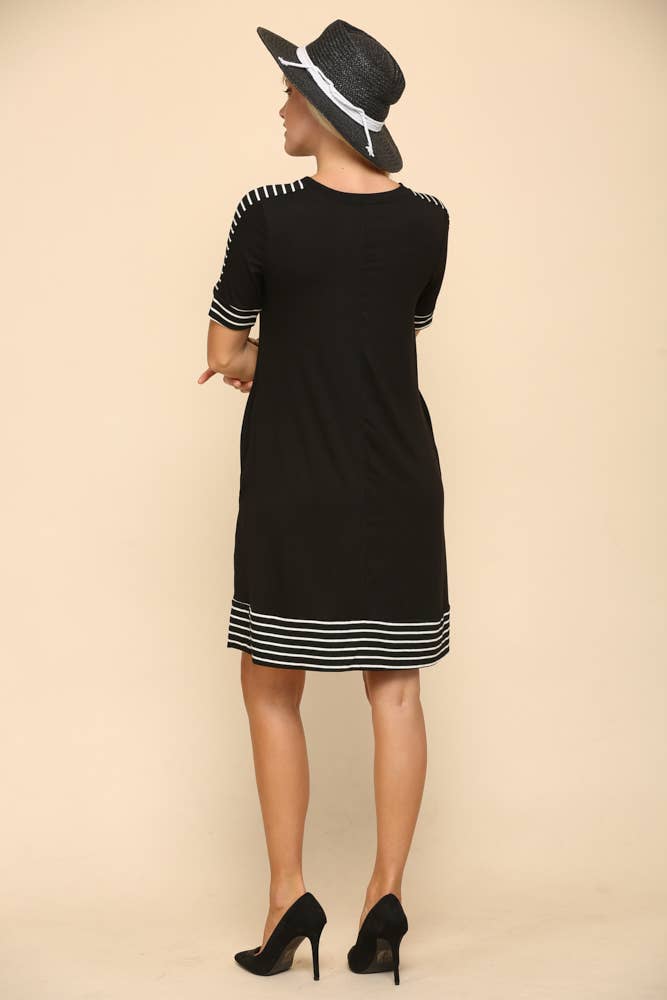 Black/Stripe Midi Jersey Dress