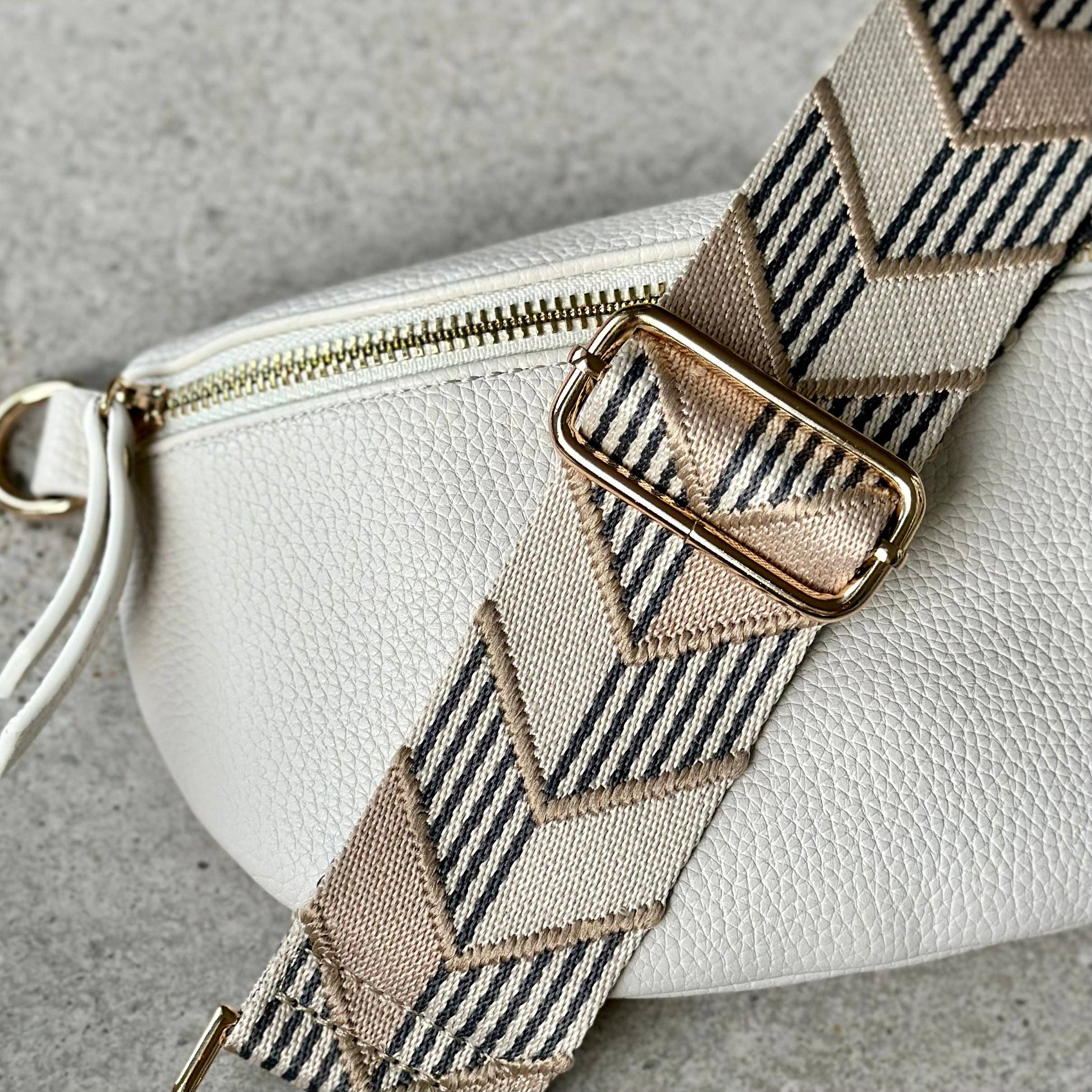 Crossbody Bag Guitar Strap - Beige Chevron