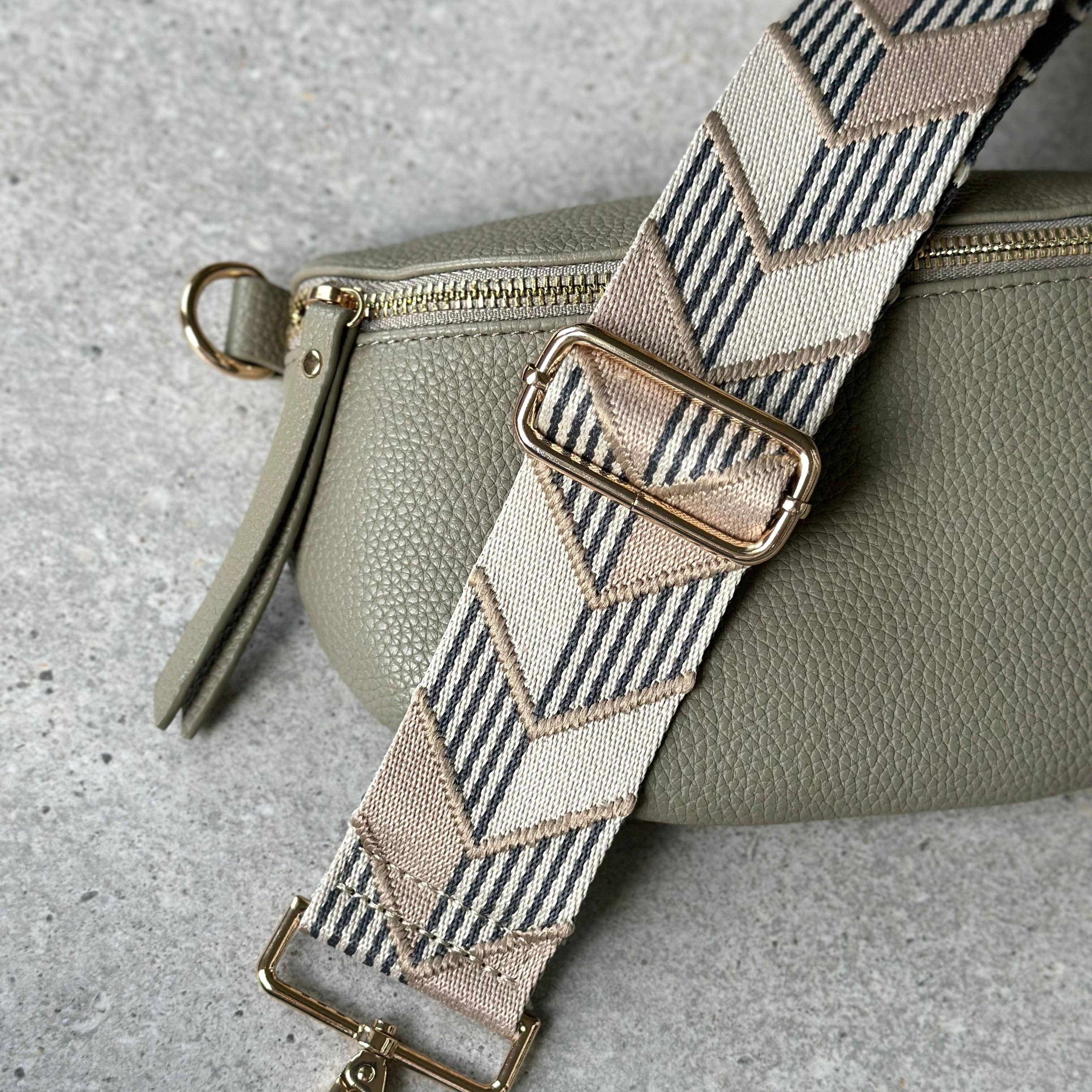 Crossbody Bag Guitar Strap - Beige Chevron