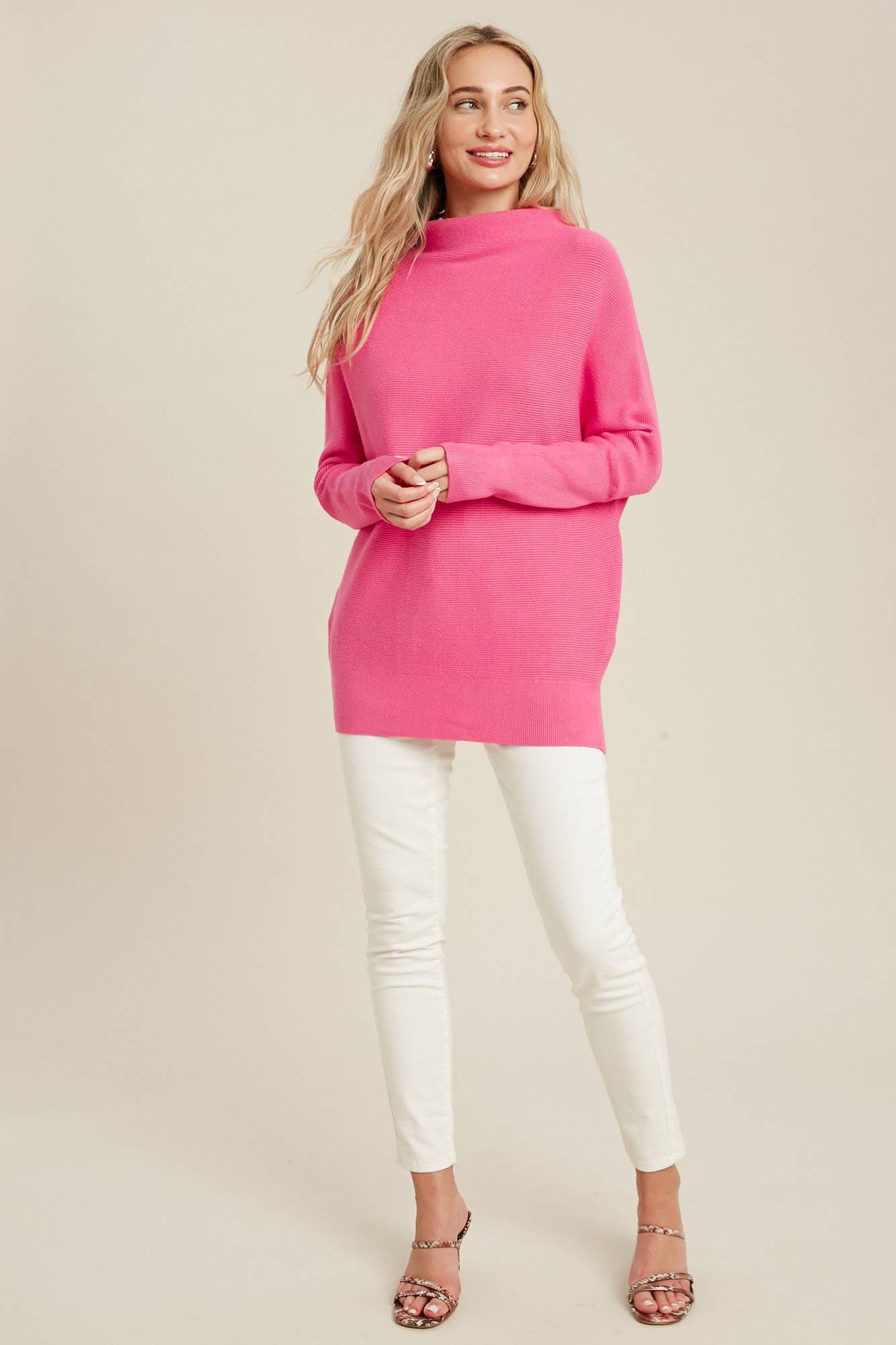 Slouch Neck Dolman Sweater HOT PINK