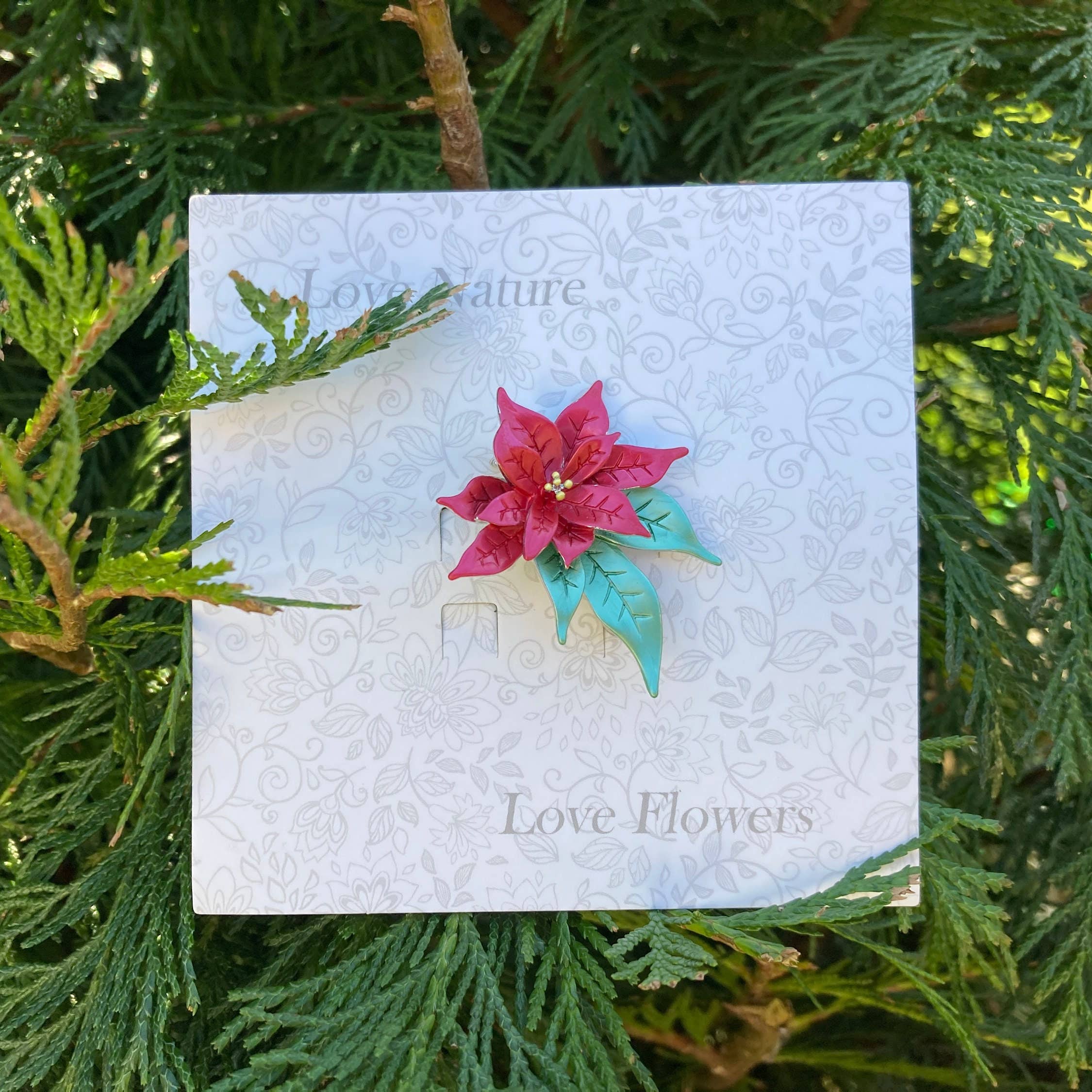 Poinsettia Flower Christmas Brooch