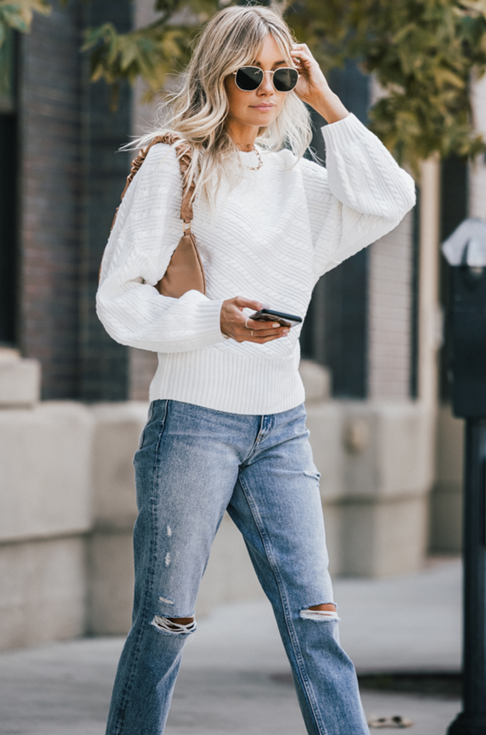 Winter White Cable Knit Dolman Sweater