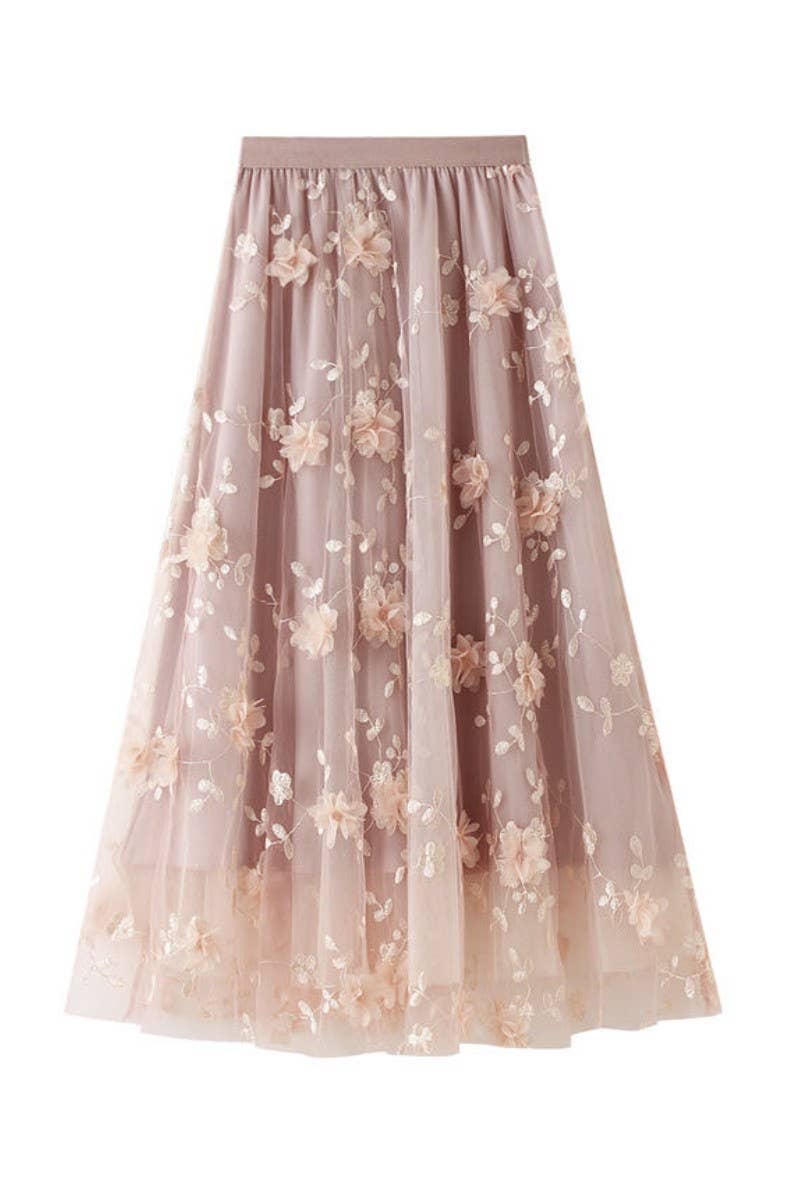 Floral Tulle Midi Skirt
