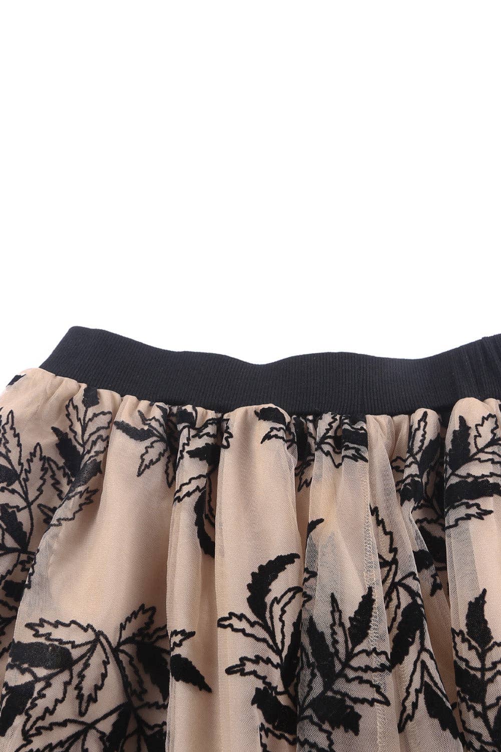 Floral Leaves Embroidered Tulle Maxi Skirt