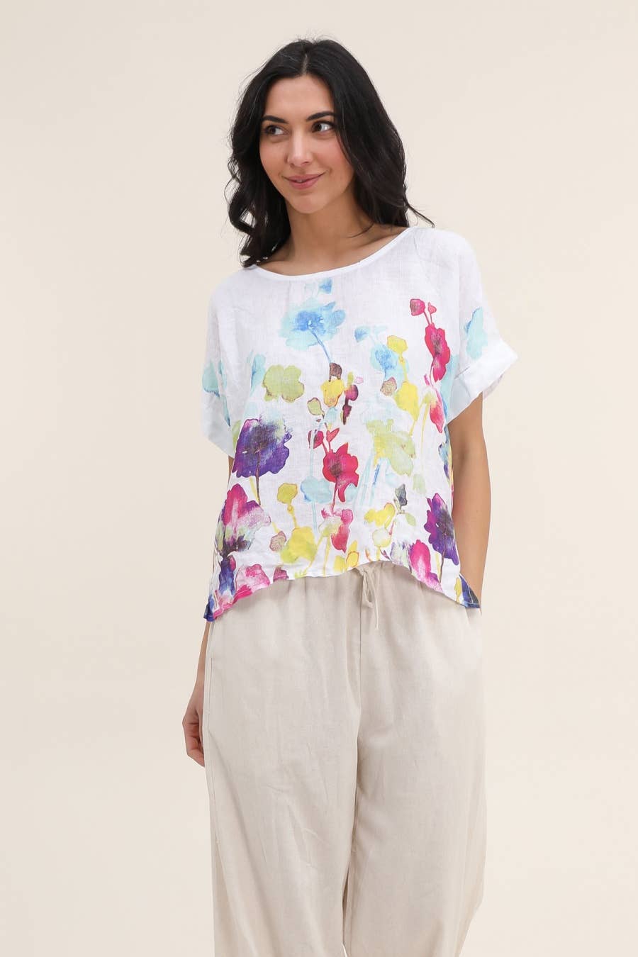 White Floral 100% Linen Shirt