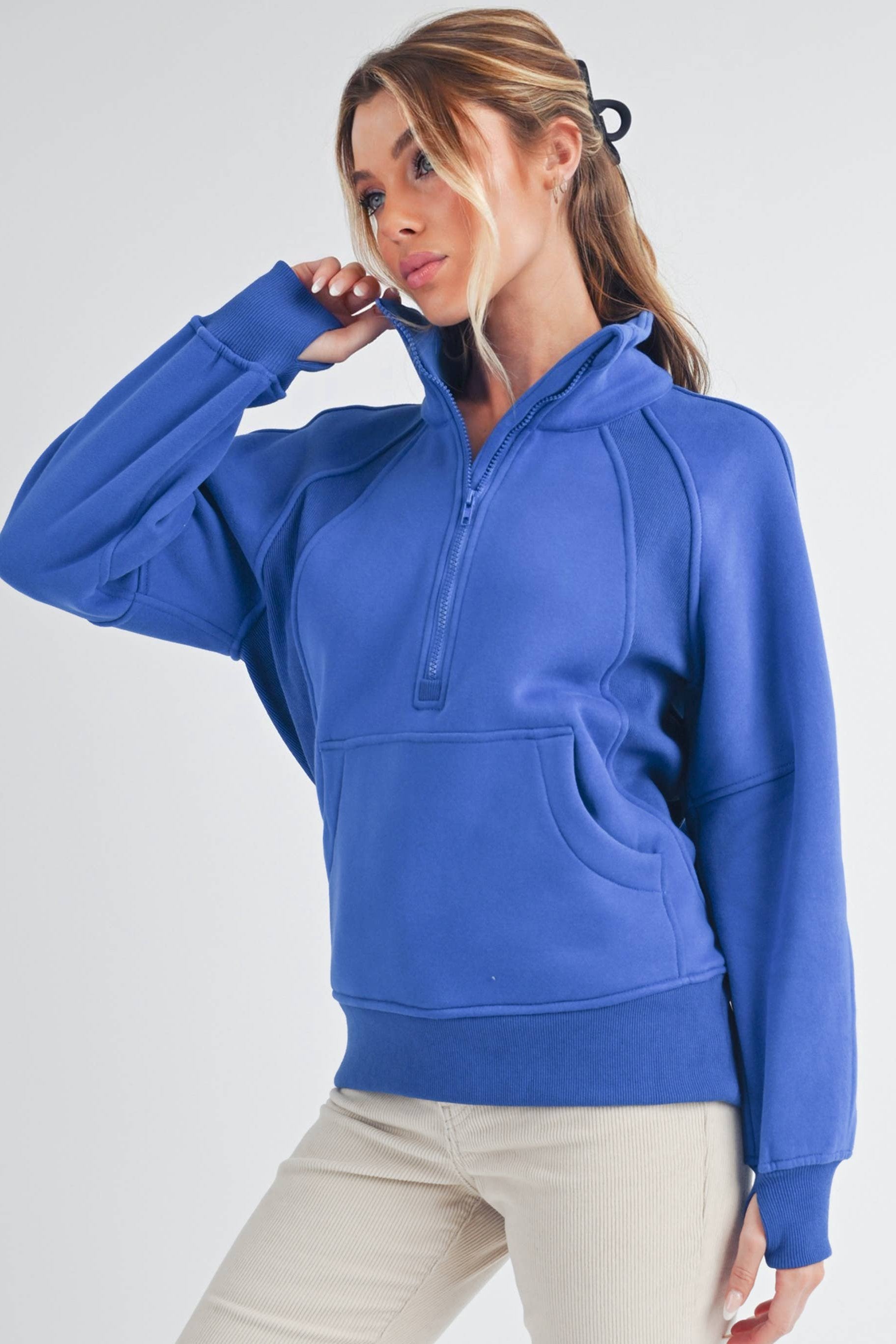 Funnel Neck Half Zip Sweatshirt COBALT BLUE