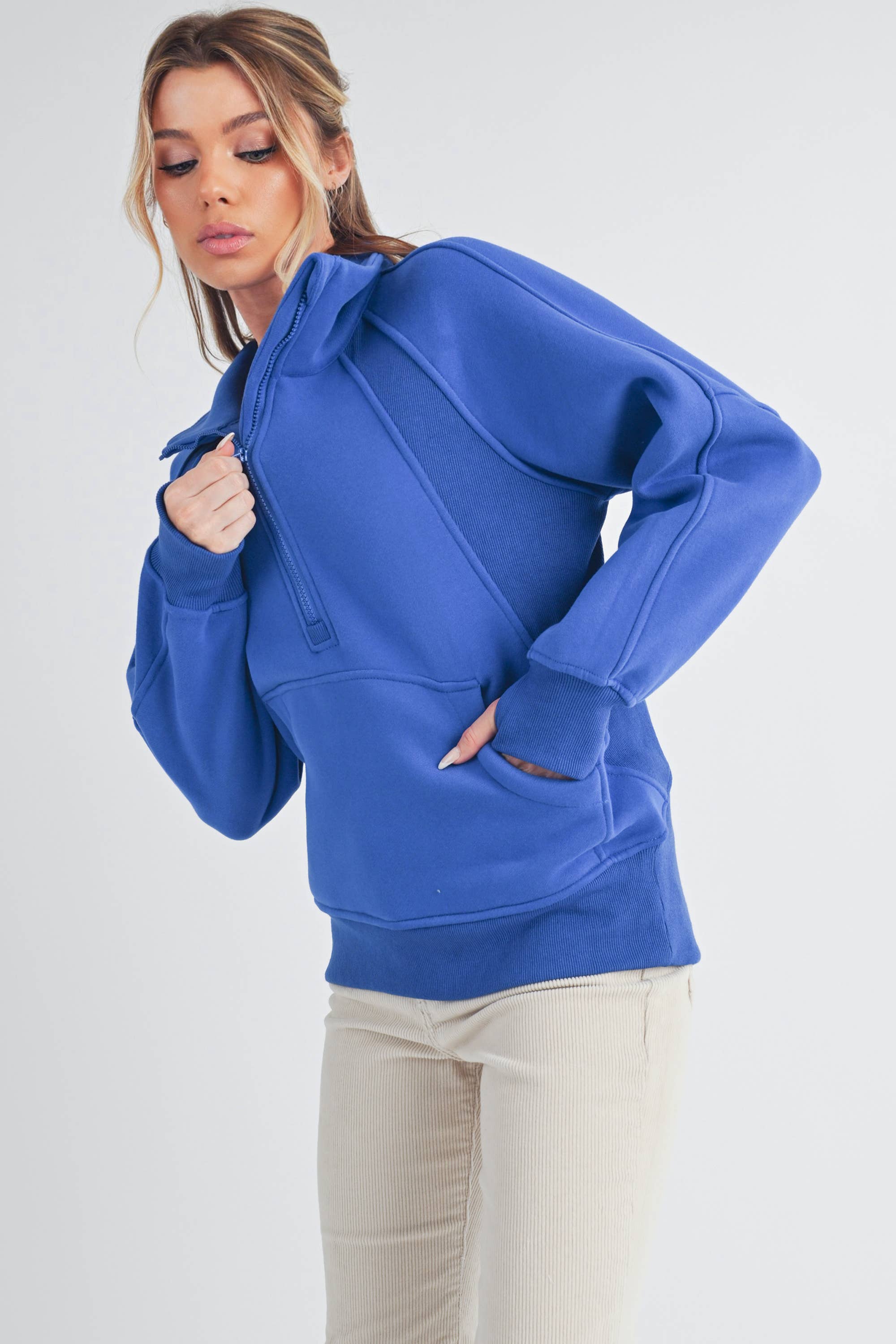 Funnel Neck Half Zip Sweatshirt COBALT BLUE