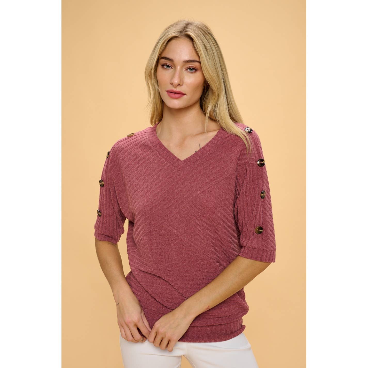 Button Shoulder Sweater RASPBERRY