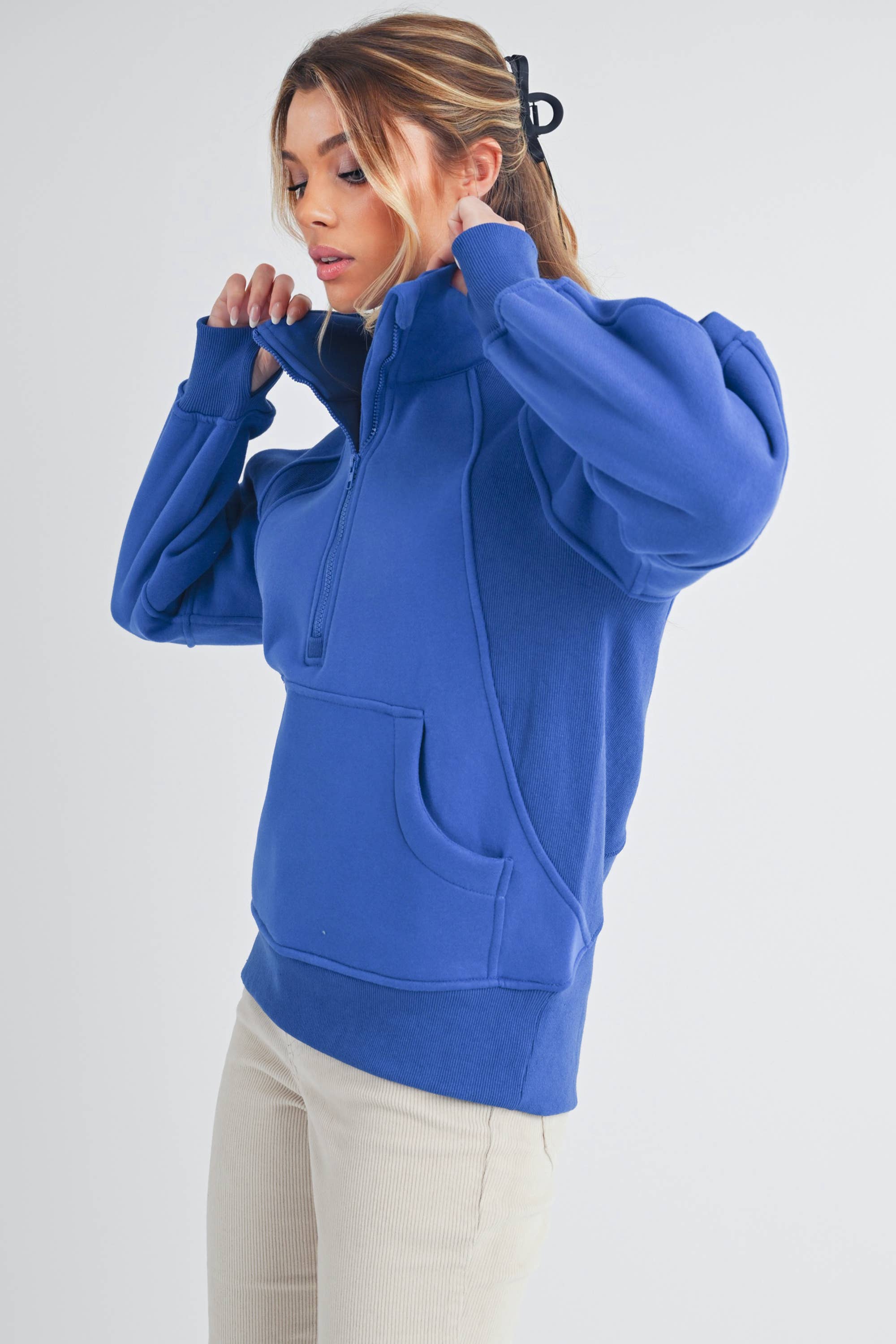 Funnel Neck Half Zip Sweatshirt COBALT BLUE