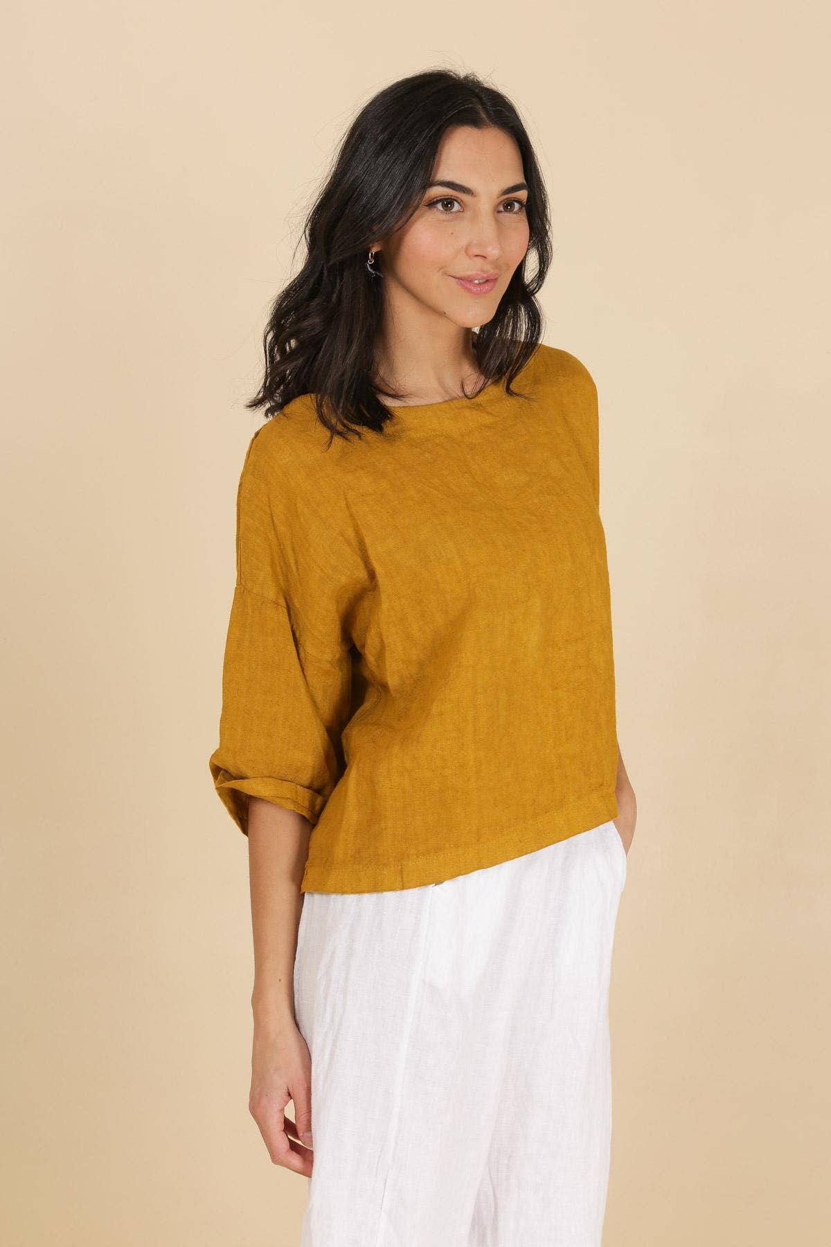 Linen Round Neck Short Sleeve Top