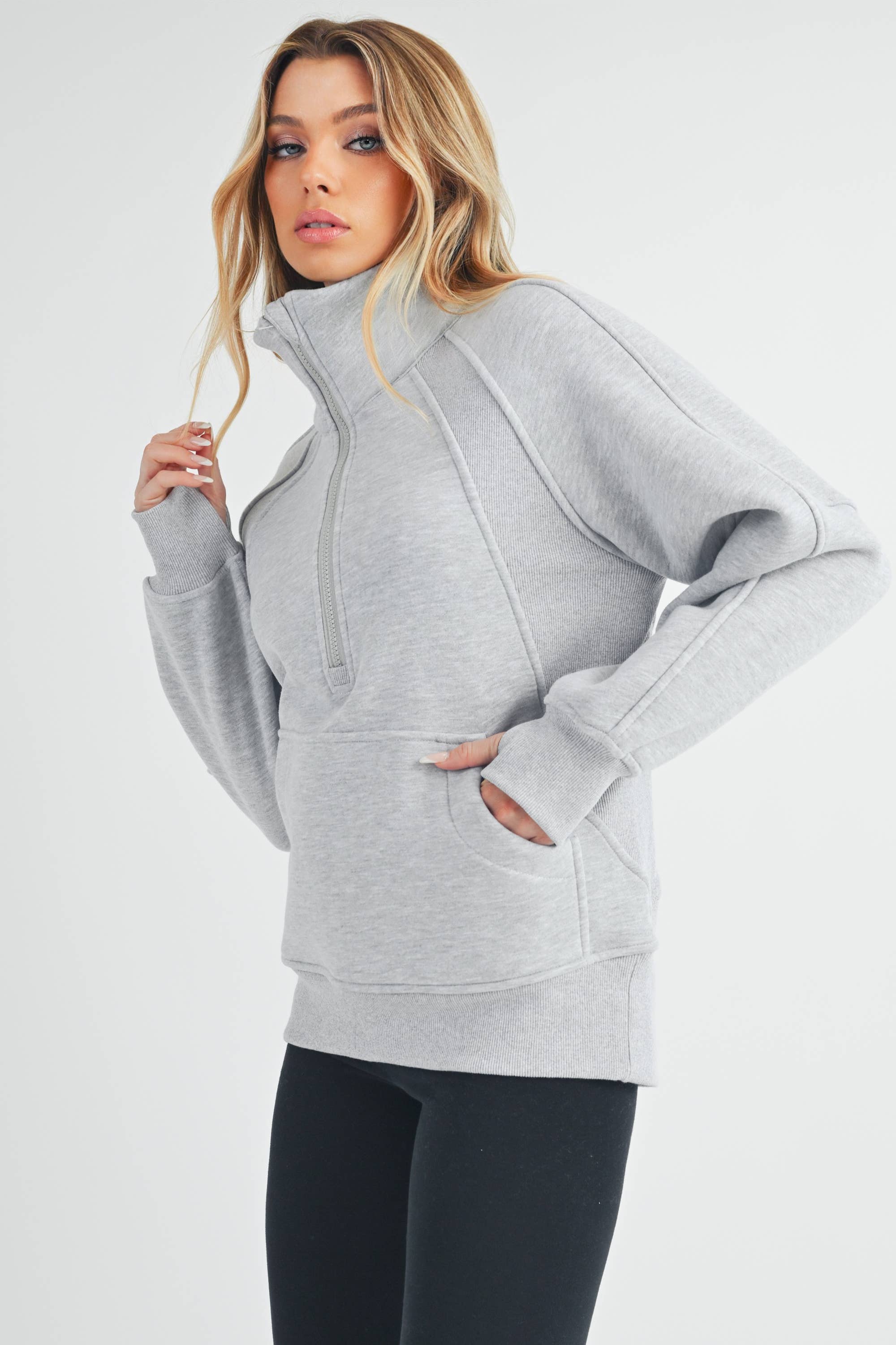 Funnel Neck Half Zip Sweatshirt GREY