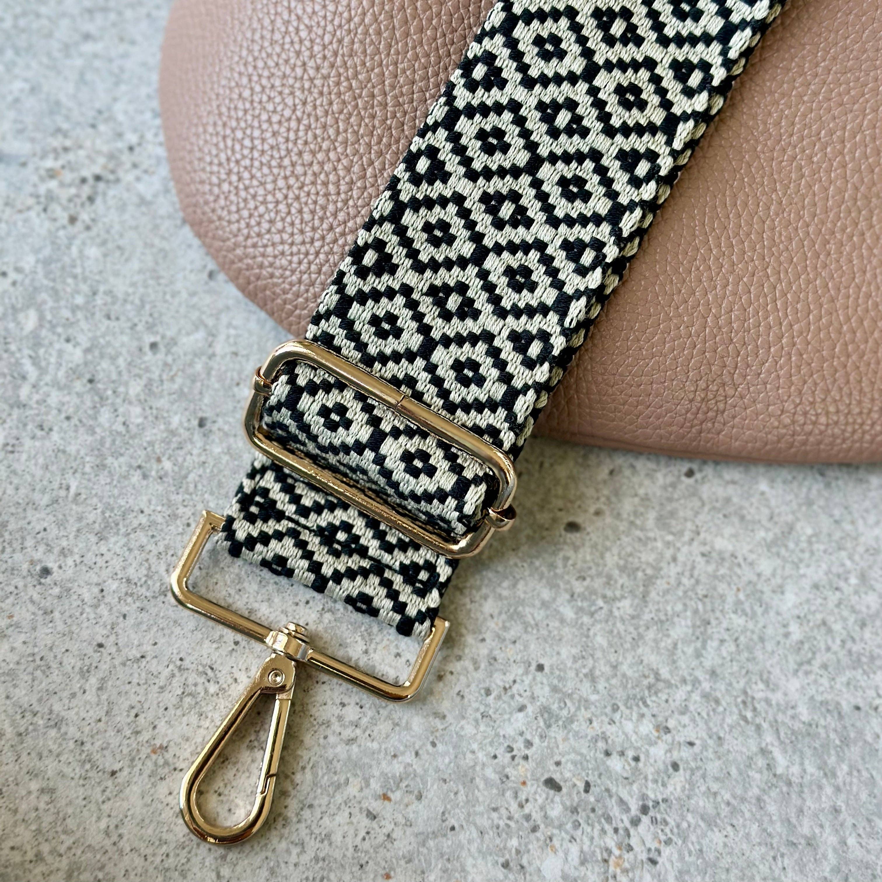 Crossbody Bag Guitar Strap - Black & Cream Diamond