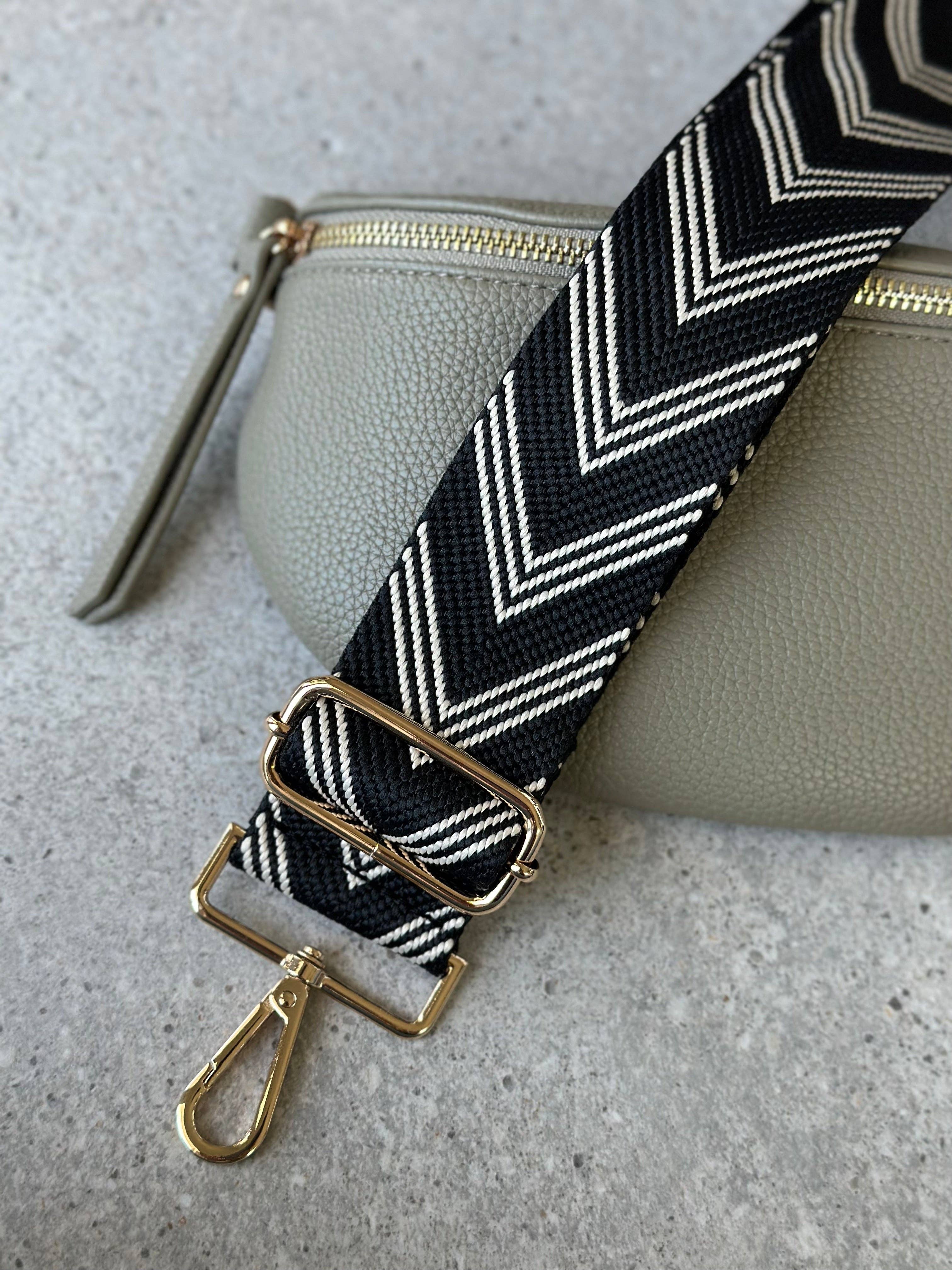 Crossbody Bag Guitar Strap - Black Chevron