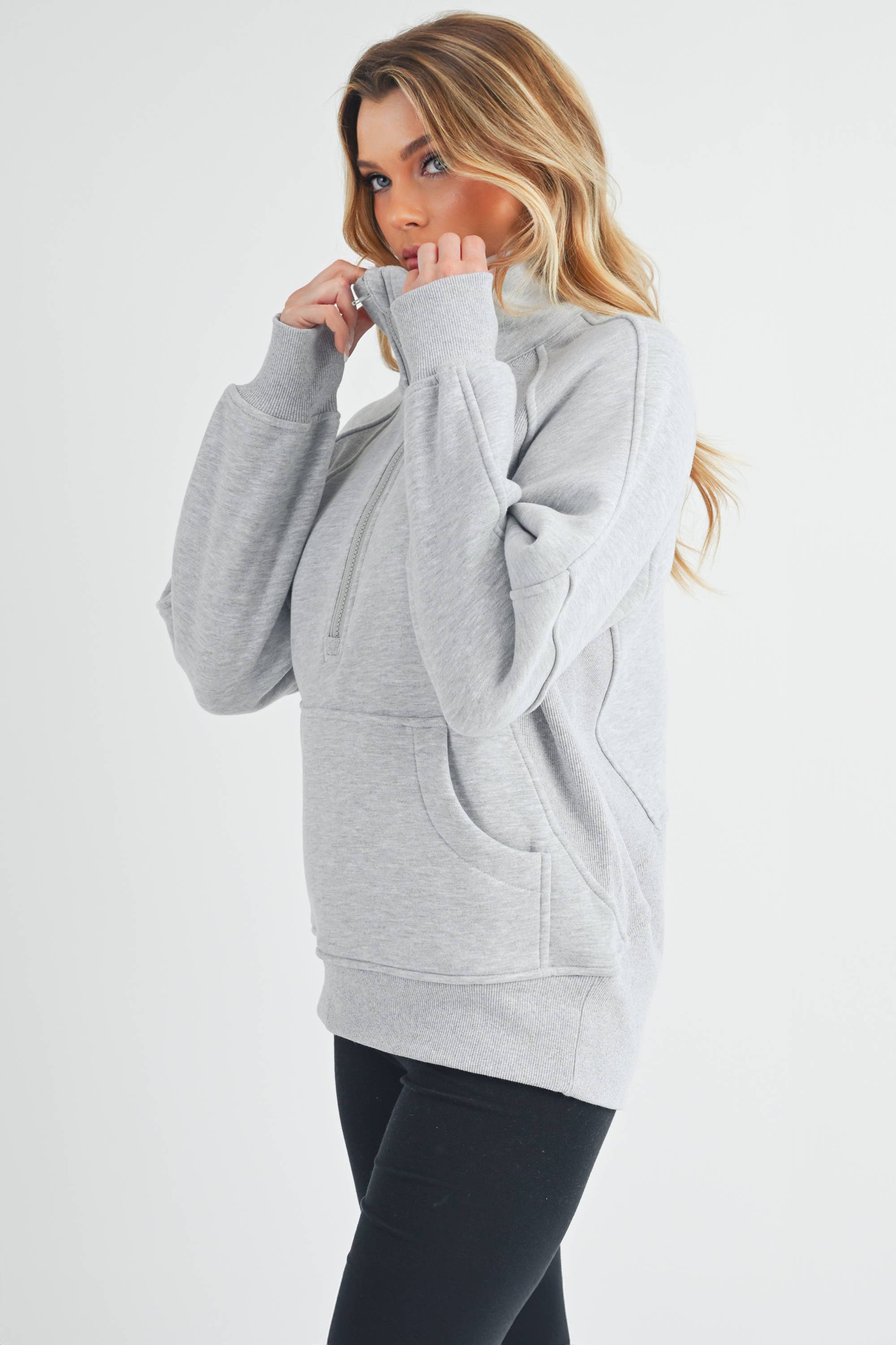 Funnel Neck Half Zip Sweatshirt GREY