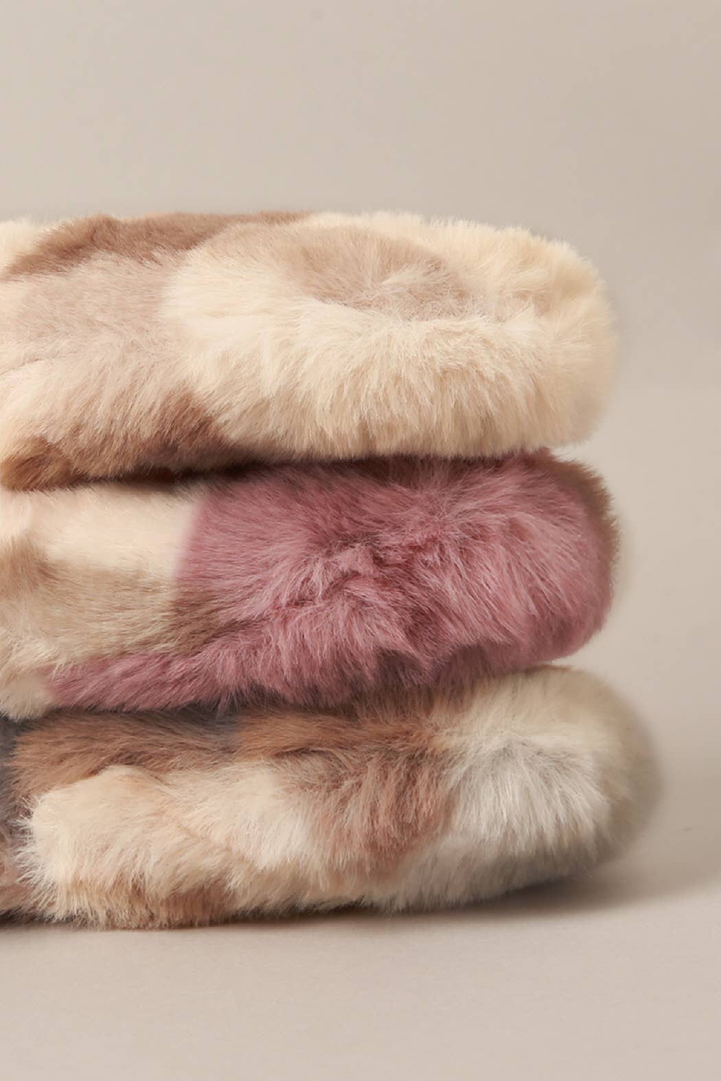 Plaid Convertible Fingerless Faux Fur Mittens BROWN