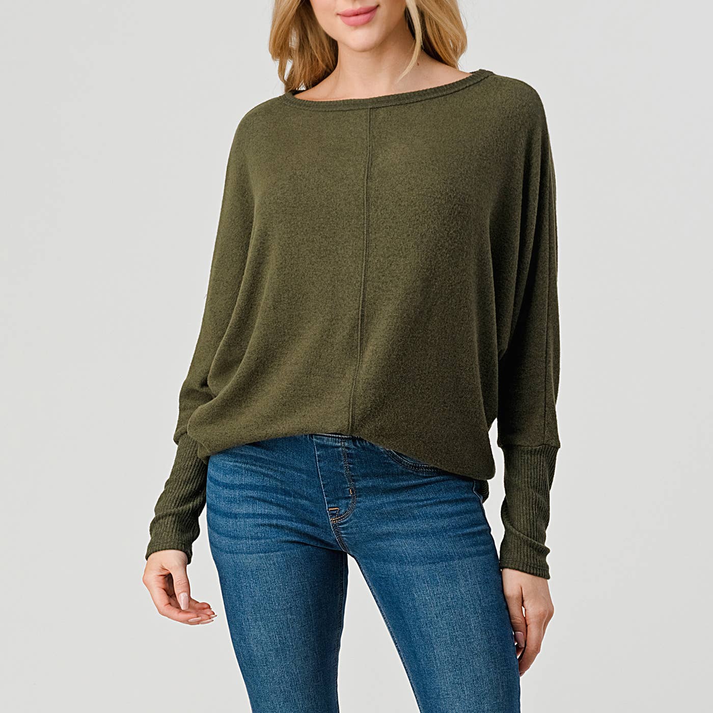 Long Sleeve Brushed Knit Top OLIVE