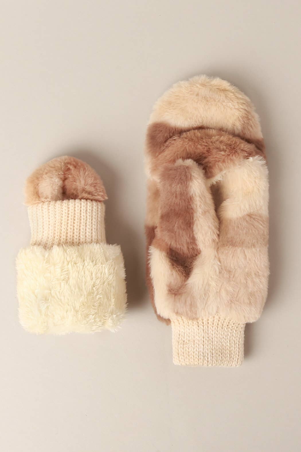 Plaid Convertible Fingerless Faux Fur Mittens BROWN