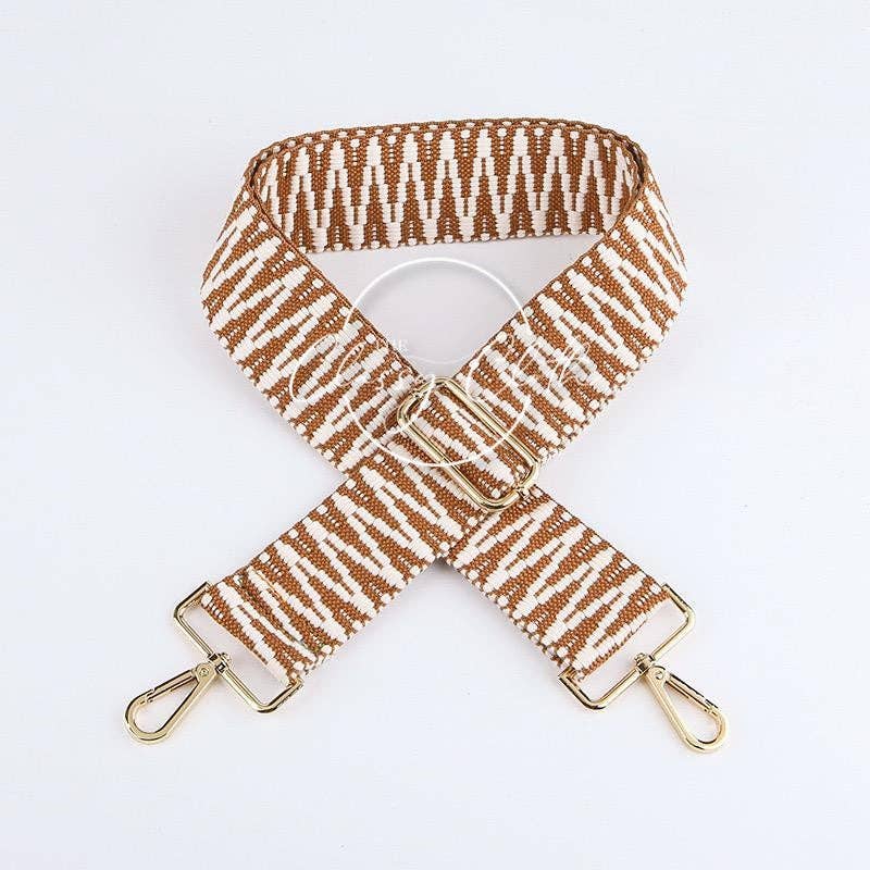 Crossbody Bag Guitar Strap - Tan White Zig Zag