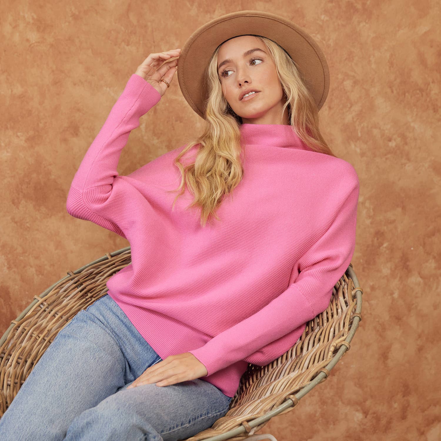 Slouch Neck Dolman Sweater HOT PINK