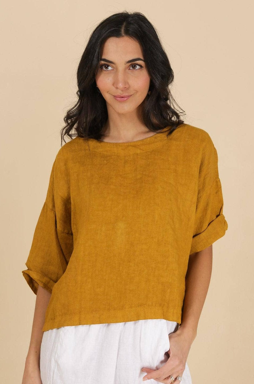 Linen Round Neck Short Sleeve Top