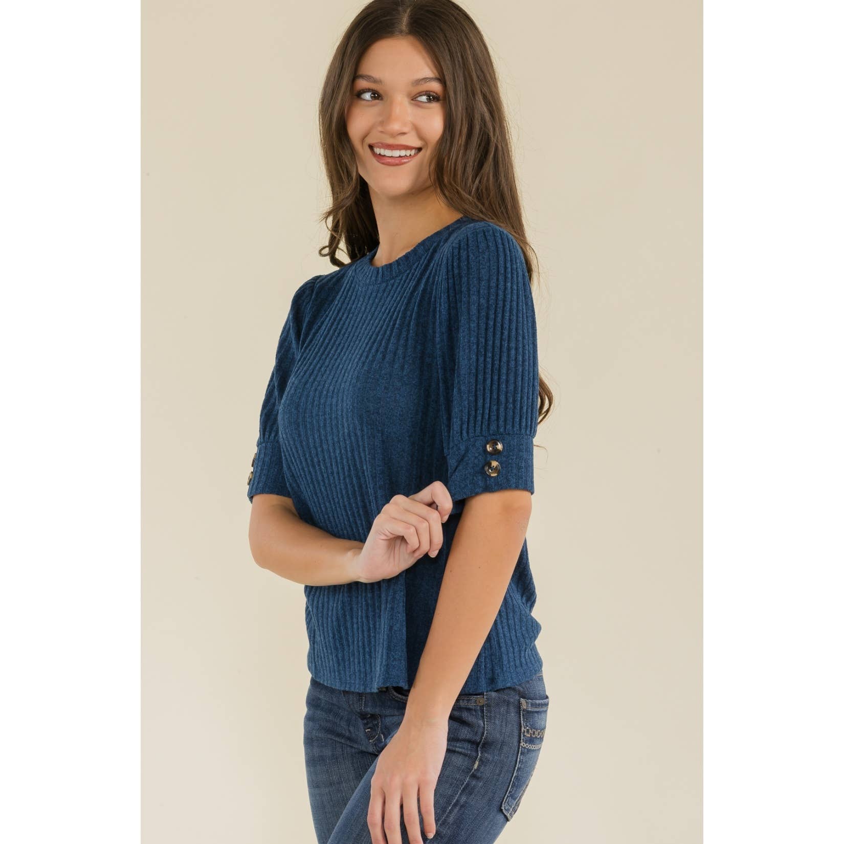 Button Puff Sleeve Sweater