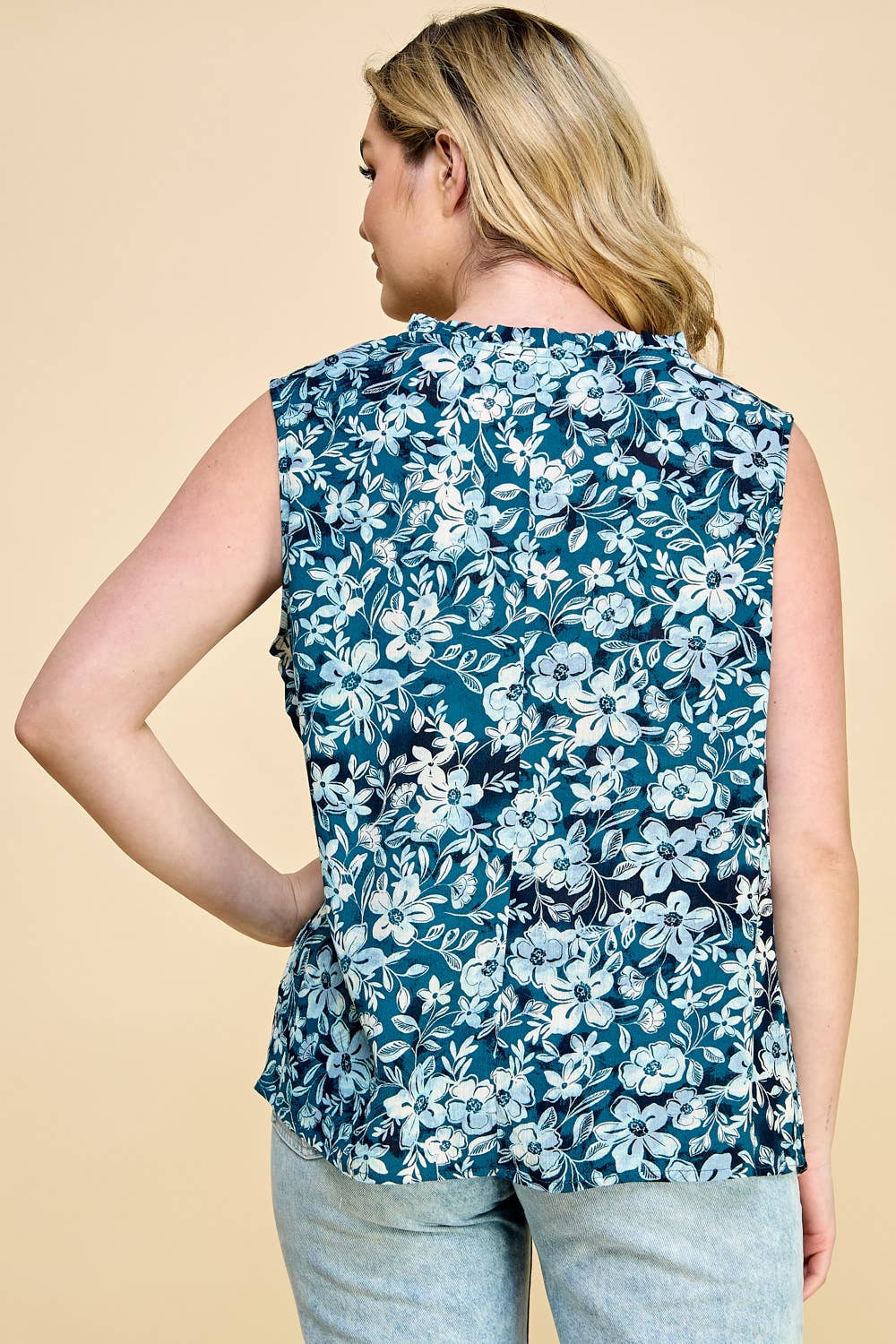 Sleeveless Tunic With Tassles BLUE FLORAL