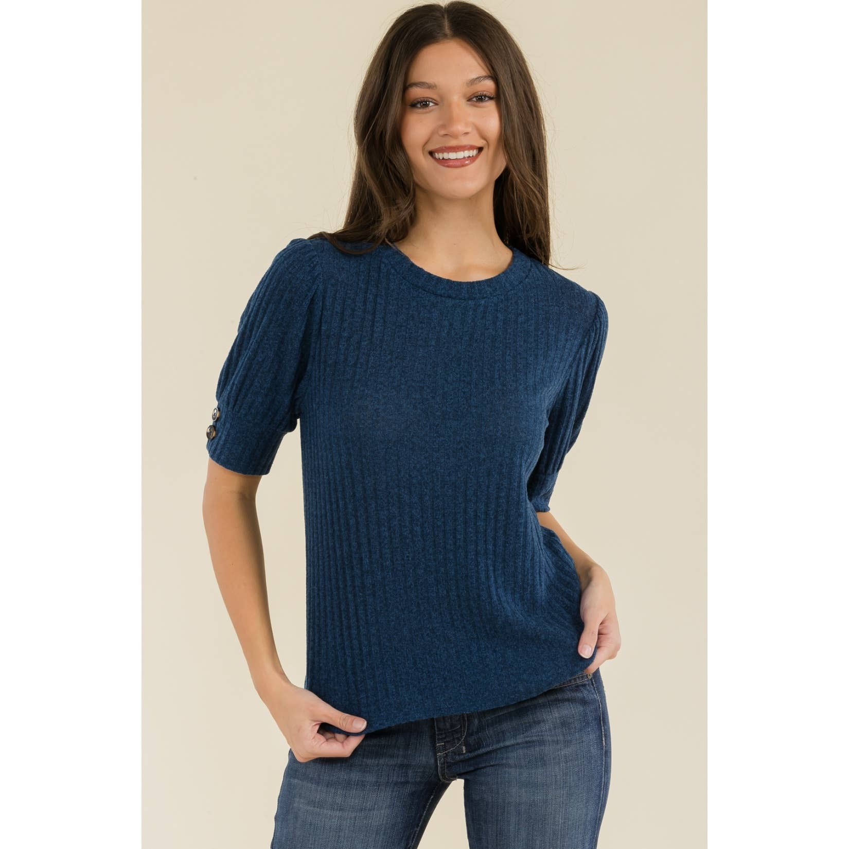 Button Puff Sleeve Sweater