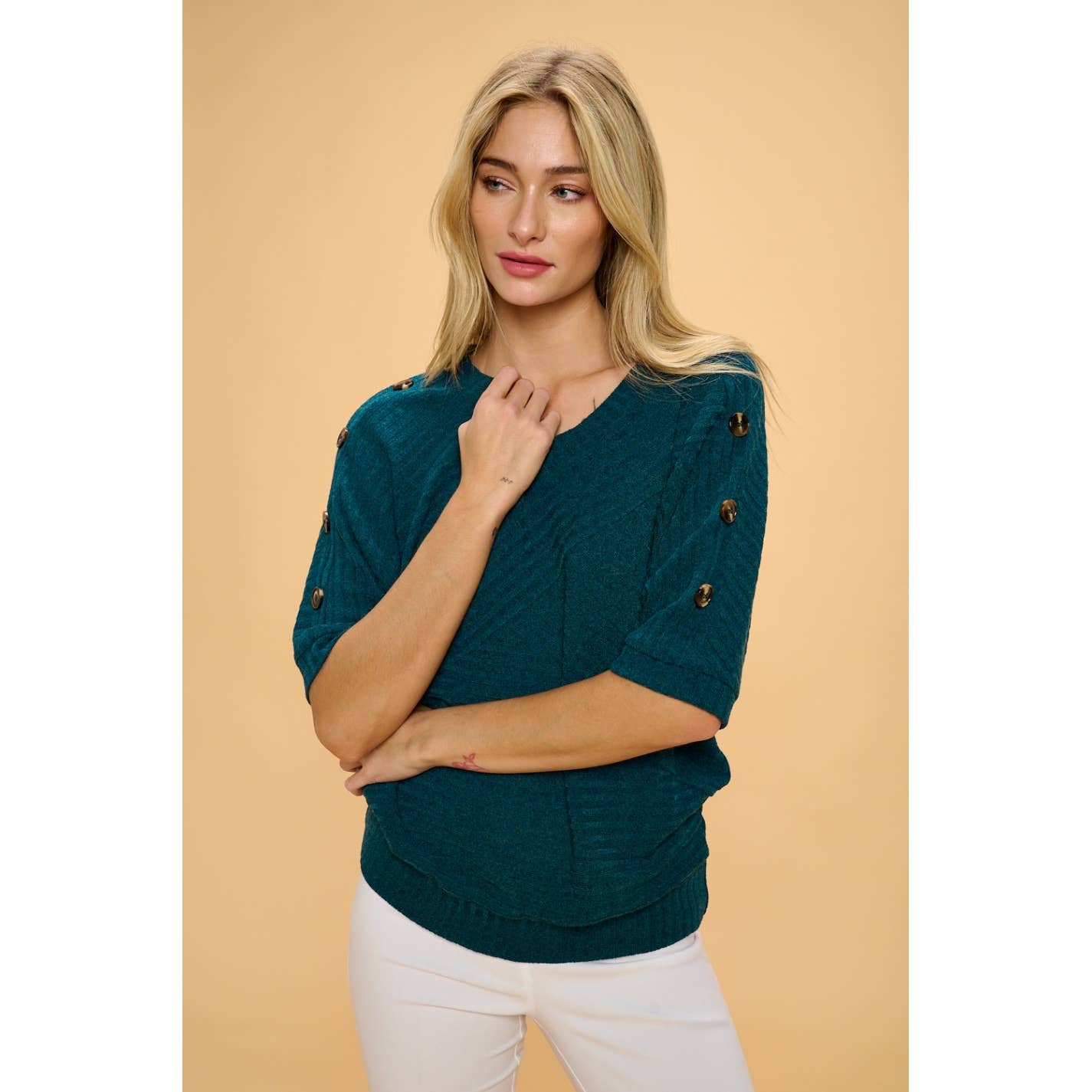 Button Shoulder Sweater RAINFOREST