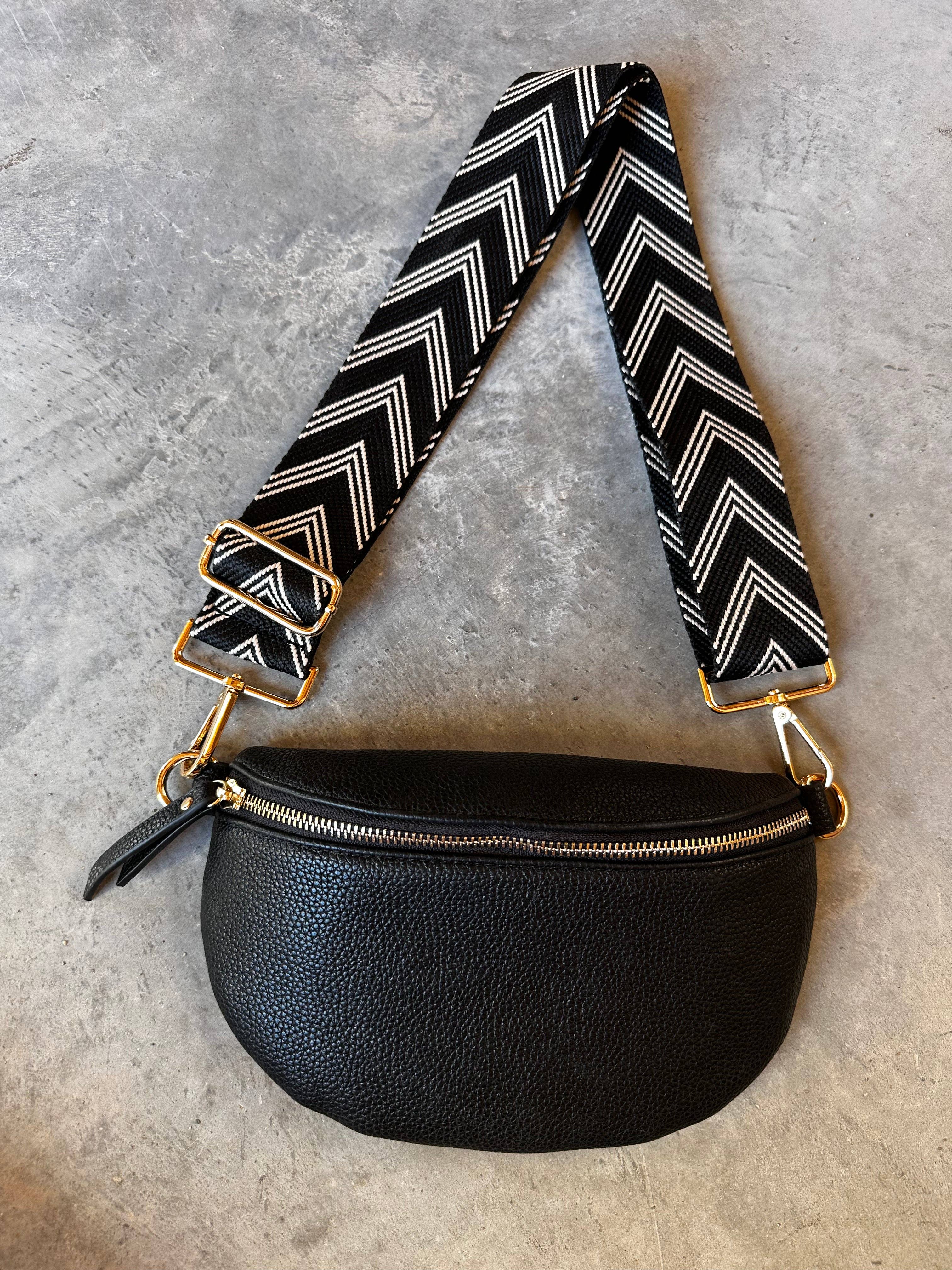 Crossbody Bag Guitar Strap - Black Chevron