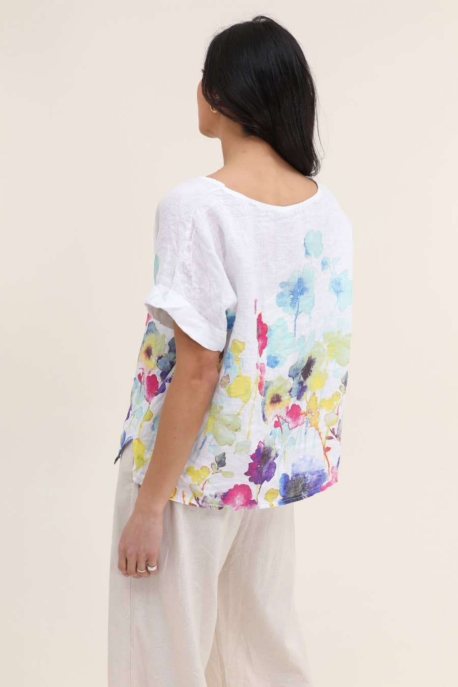 White Floral 100% Linen Shirt