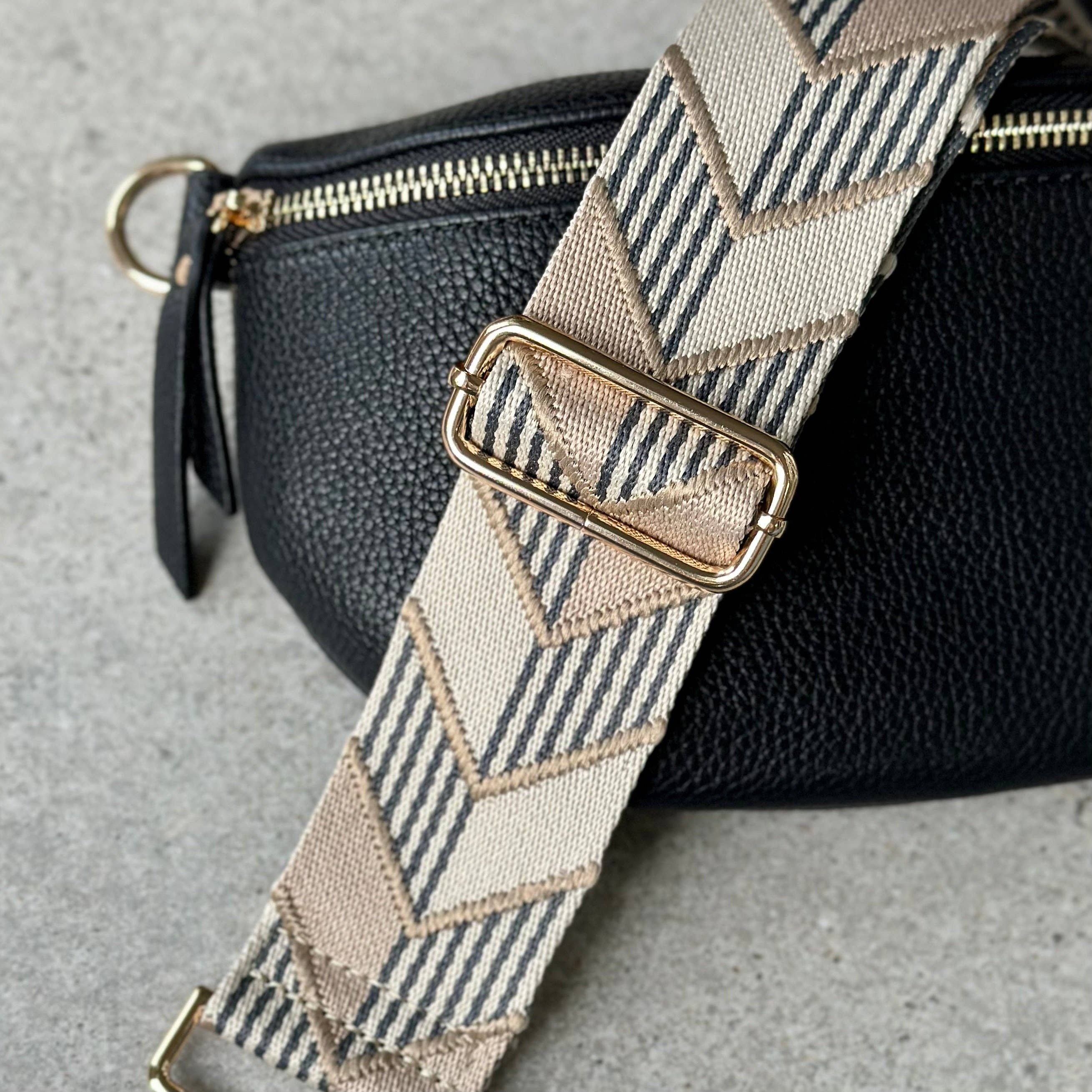 Crossbody Bag Guitar Strap - Beige Chevron