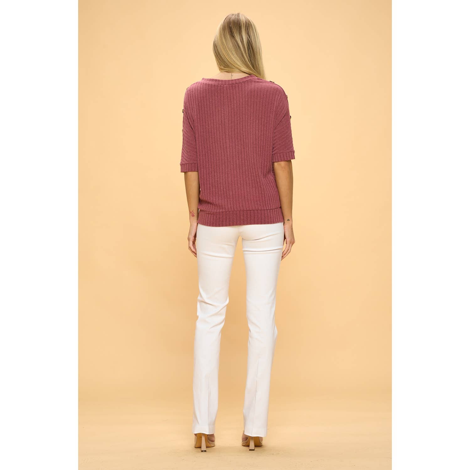 Button Shoulder Sweater RASPBERRY